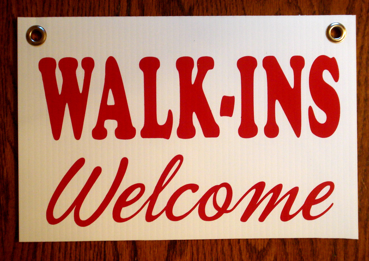 WALK-INS WELCOME Coroplast SIGN with Grommets 8&Prime;x12&Prime; for Barber Shop