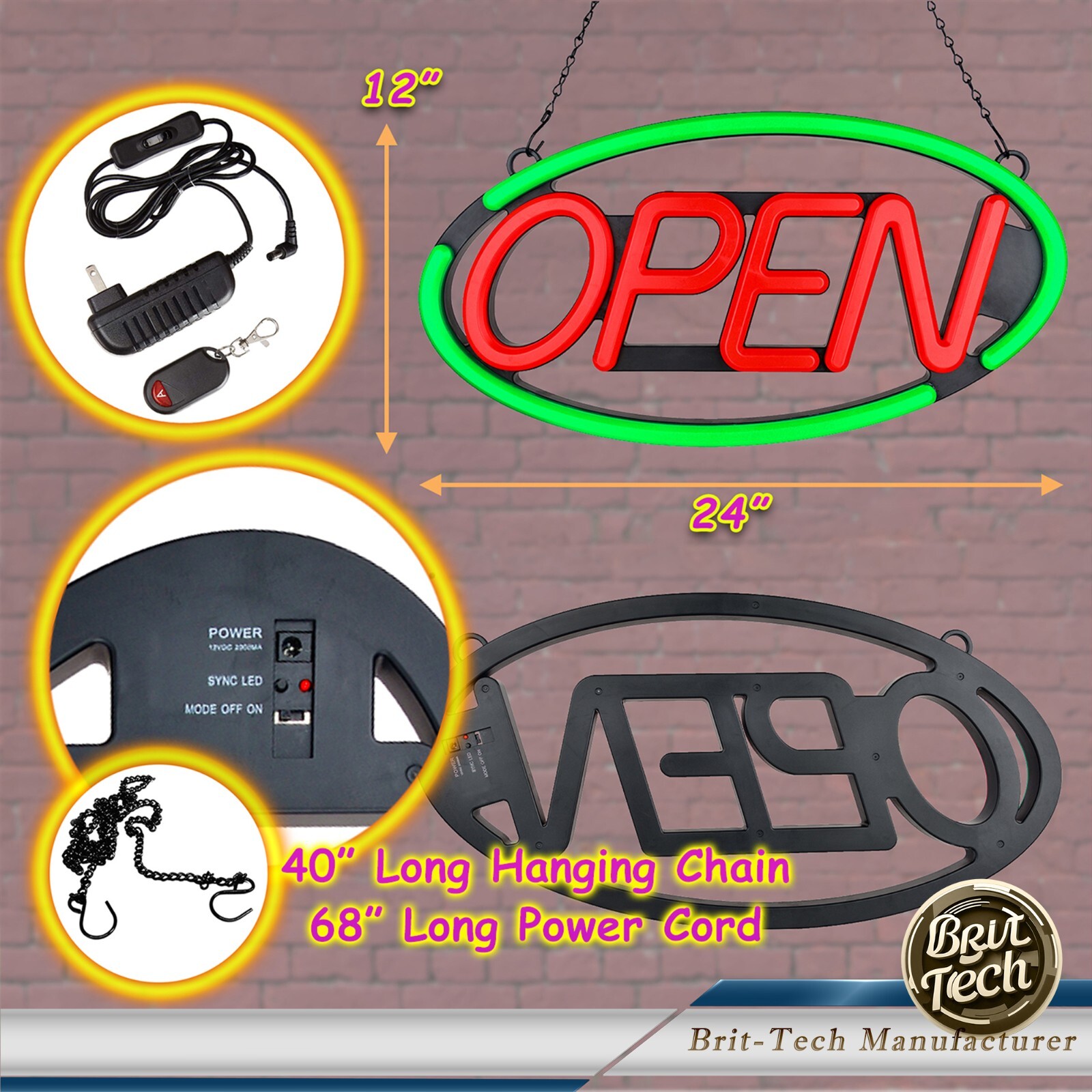 Large LED Open Sign 24&Prime; Neon Bright Light for Business Restaurant Bar Store Shop