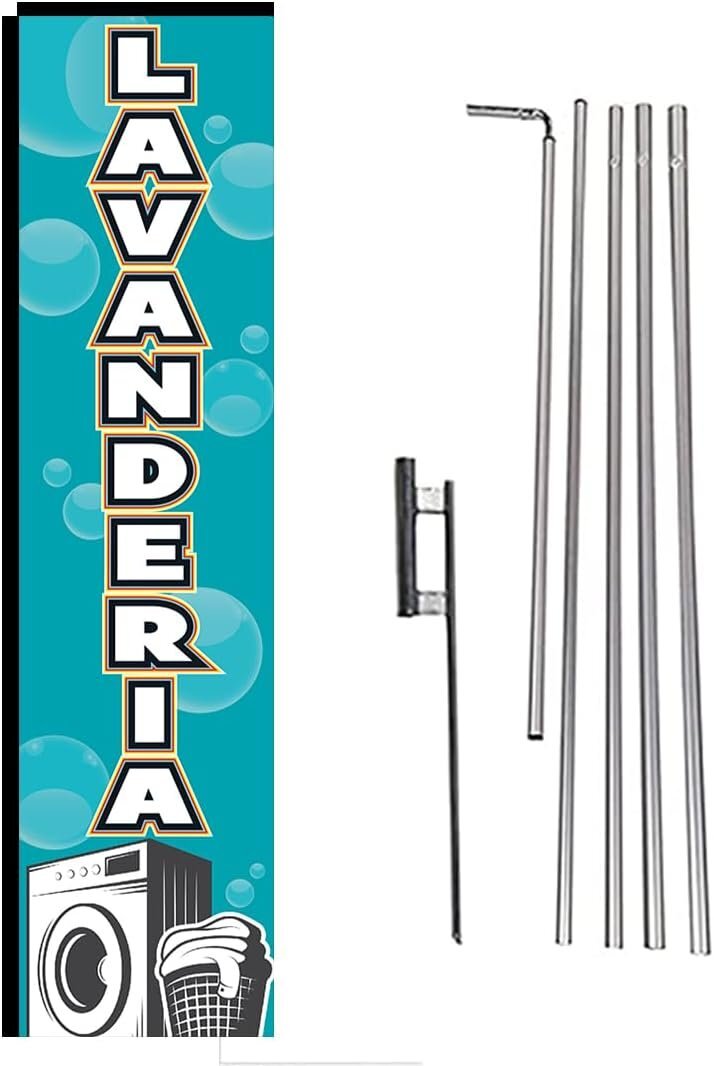 Lavanderia Advertising Rectangle Feather Banner Swooper Flag Sign with Flag…