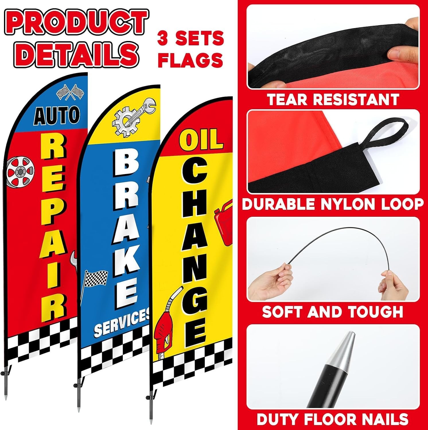 3PC Auto Repair Feather Flag Set 7FT w/ Poles