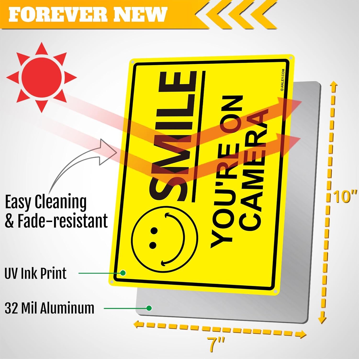 Anley 2 Pack Smile You&rsquo;re on Camera Sign 7 X 10 In Aluminum Warning Sign