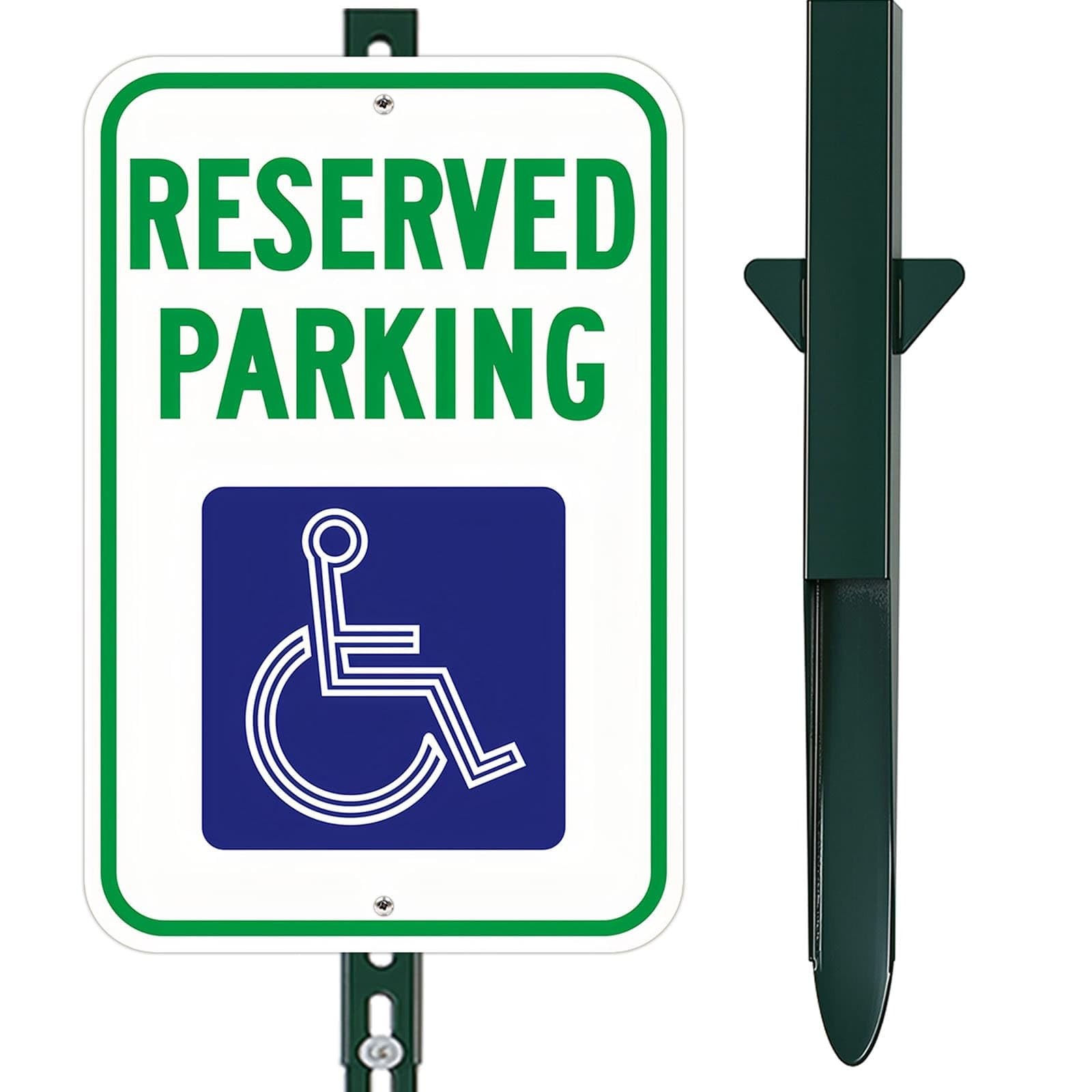 6&prime; Tall DIY Reserved Parking Sign 12×18 Inch Reflective Aluminum Stake Green