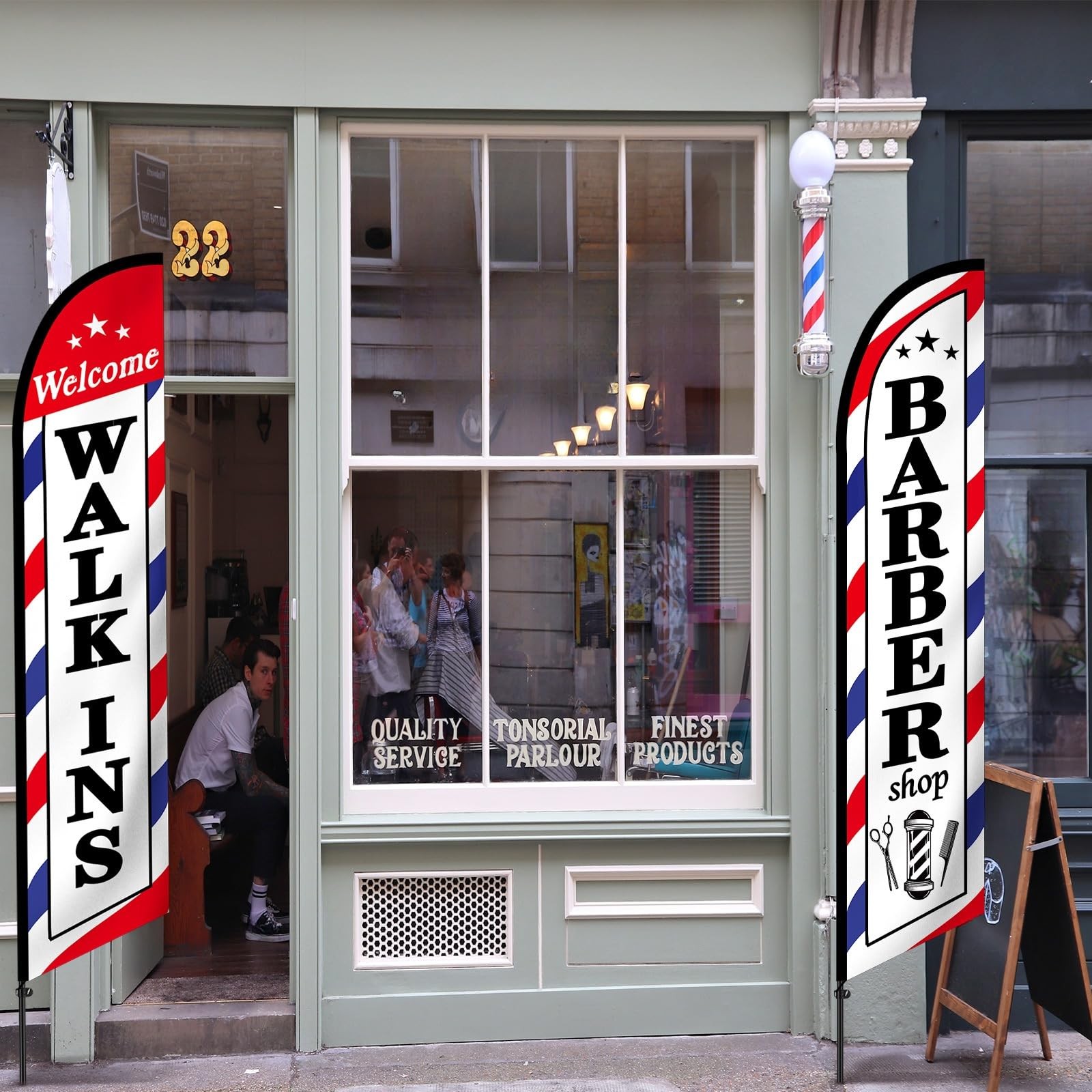 2 Pcs Barber Flag for Outside Barbershop Themed Swooper Flag Open Feather Barber