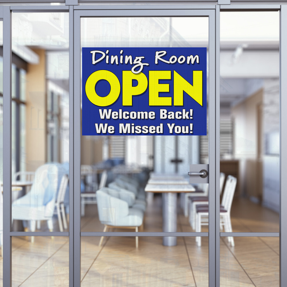 Dining Room Open (32&Prime; x 24&Prime;) Perforated Removable Window Decal (Made in The USA)