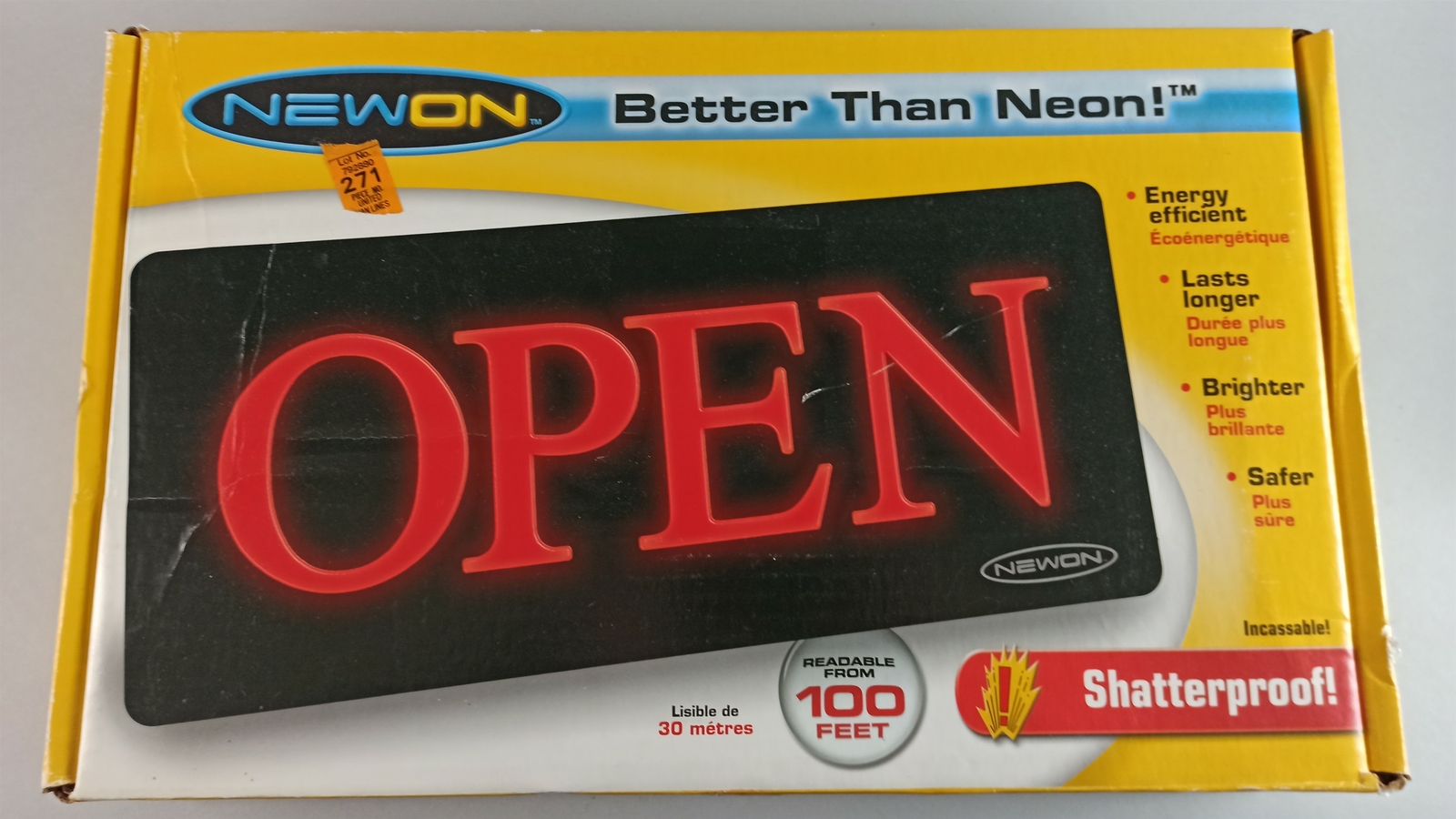 13-1/4&Prime; x 6&Prime; x 1&Prime; Newon Shatterproof Open Sign Business Use