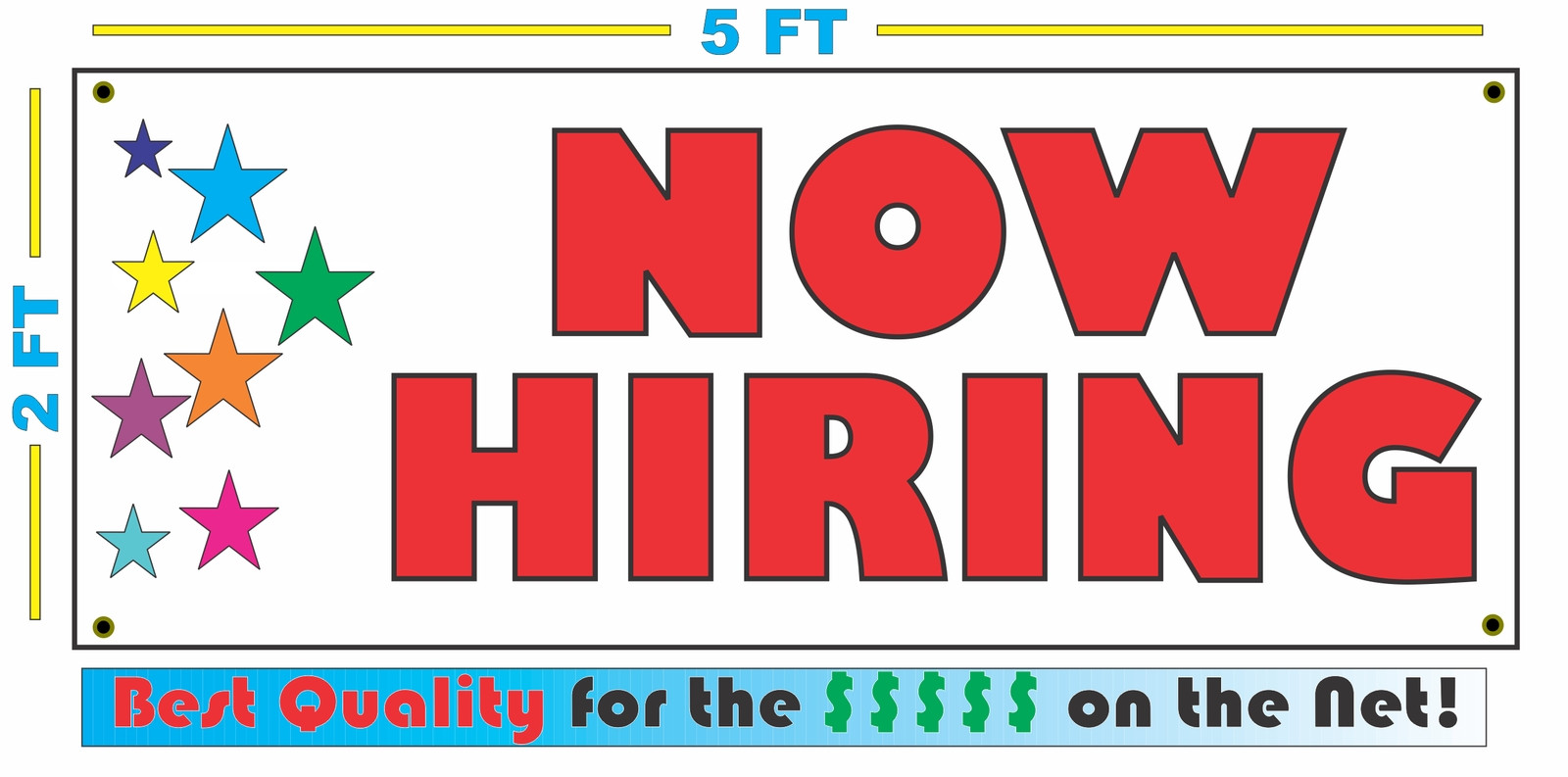 NOW HIRING w Multi Colored Stars Banner Sign NEW Larger Size
