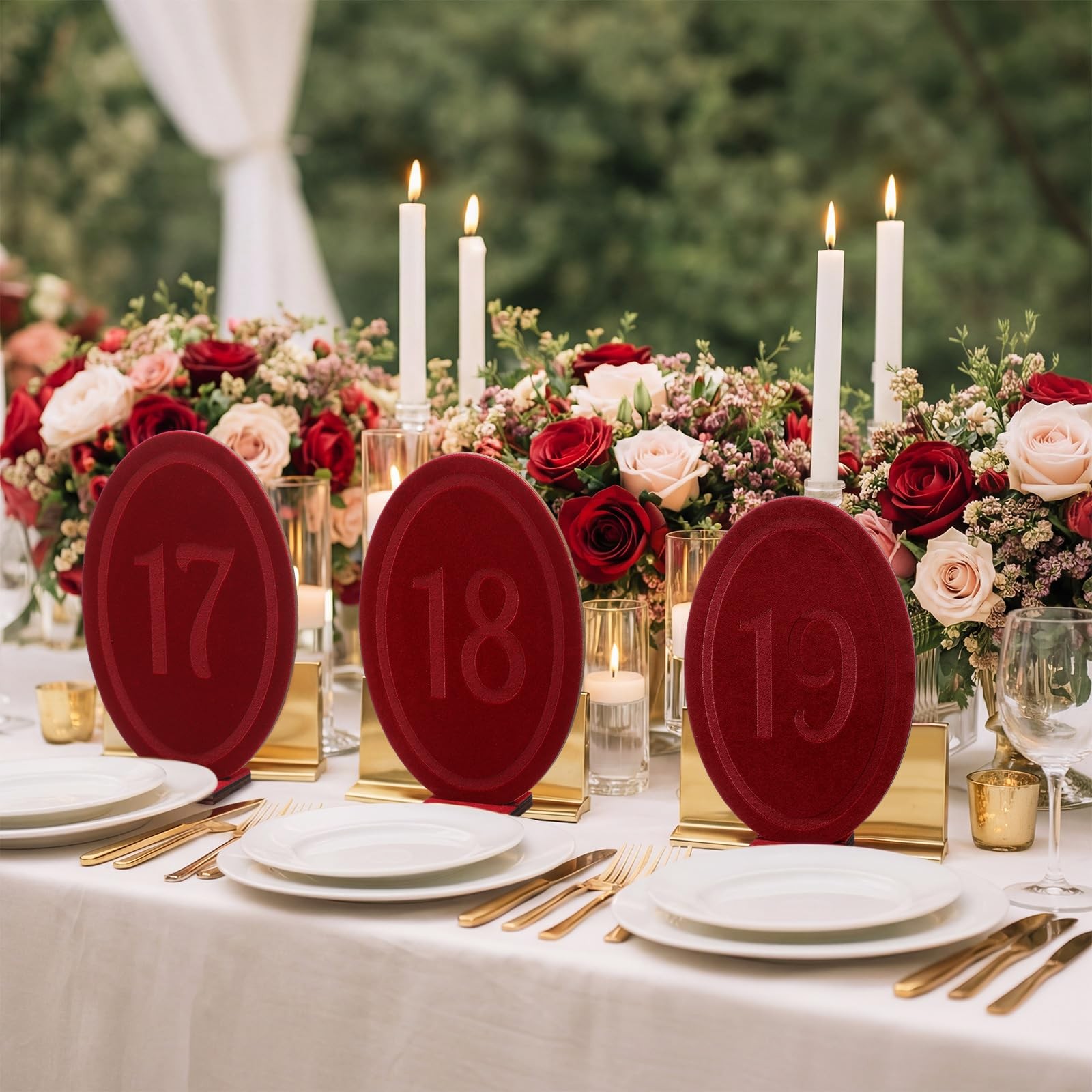Yookeer Wedding Velvet Table Numbers 1-20 Wood Wedding Bar Sign with Stand Bu…