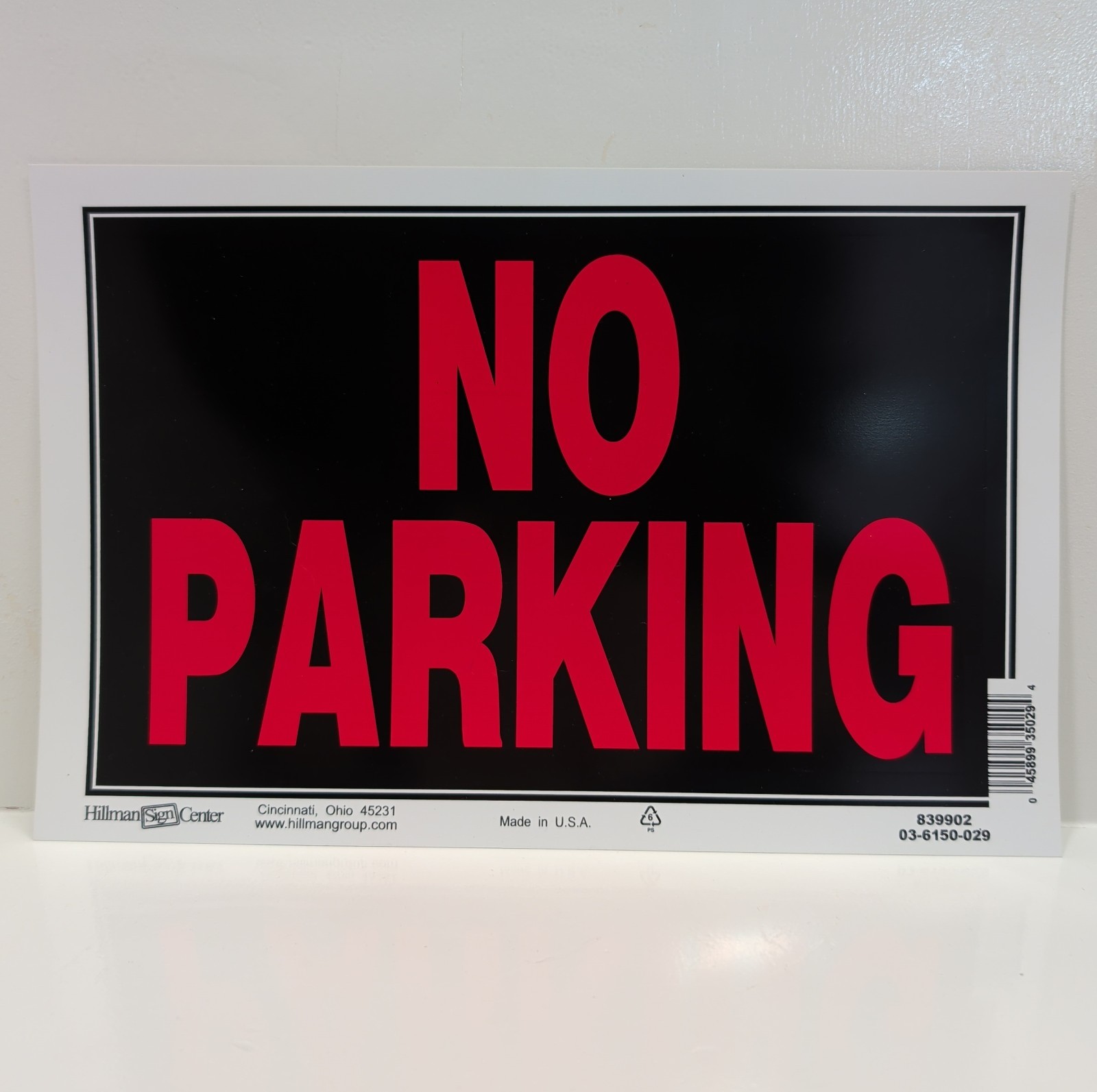 Hillman No Parking Sign Plastic 8×12 Inch Red Black White NOS 839902
