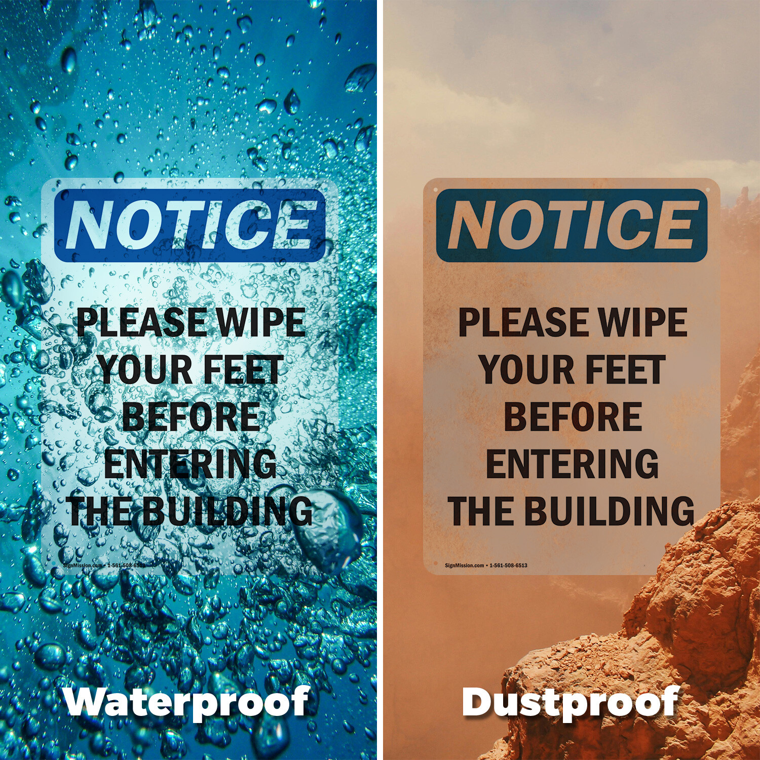 (2 Pack) Please Wipe Your Feet Before Entering OSHA Notice Sign Decal Metal
