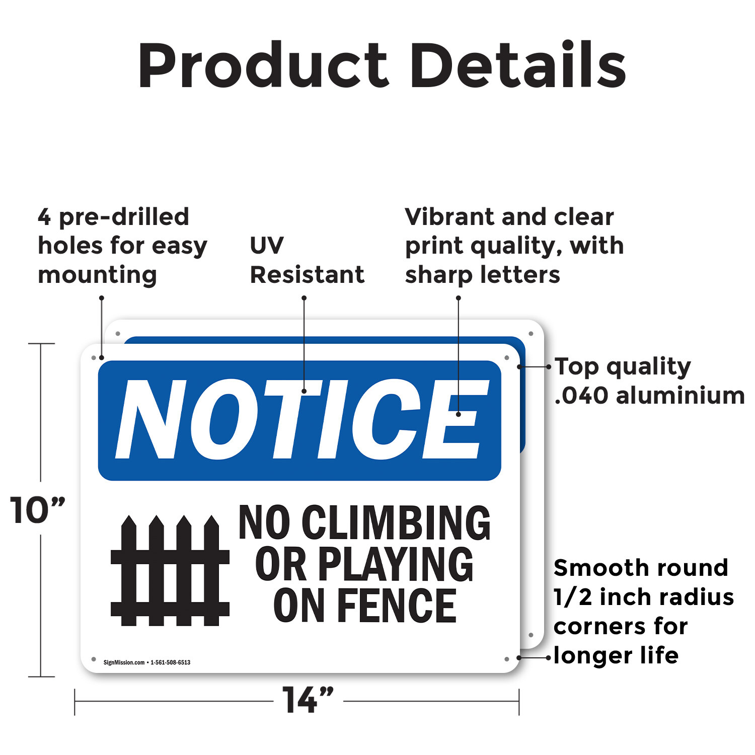 (2 Pack) No Climbing Or Playing On Fence OSHA Notice Sign Decal Metal Plastic