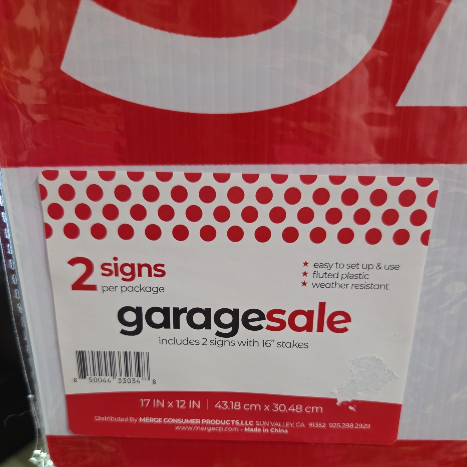 2 Pack Garage Sale Signs 17&Prime;x12&Prime; Weather Resistant Plastic With 16&Prime; Stakes New