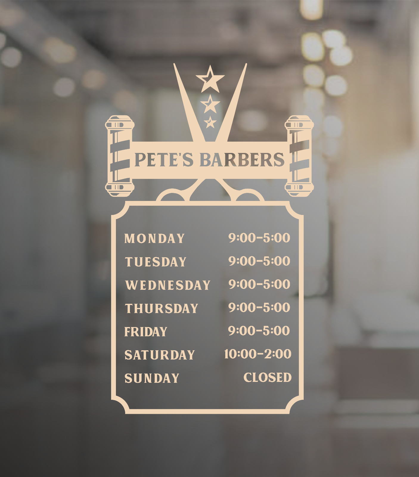 Barber Shop Opening Times Custom Personalised Custom Window Wall Sign Sticker