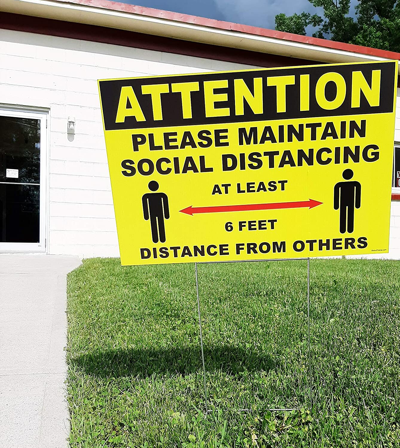 ATTENTION Please Maintain Social Distancing- Double Sided Lawn Sign with H Stake