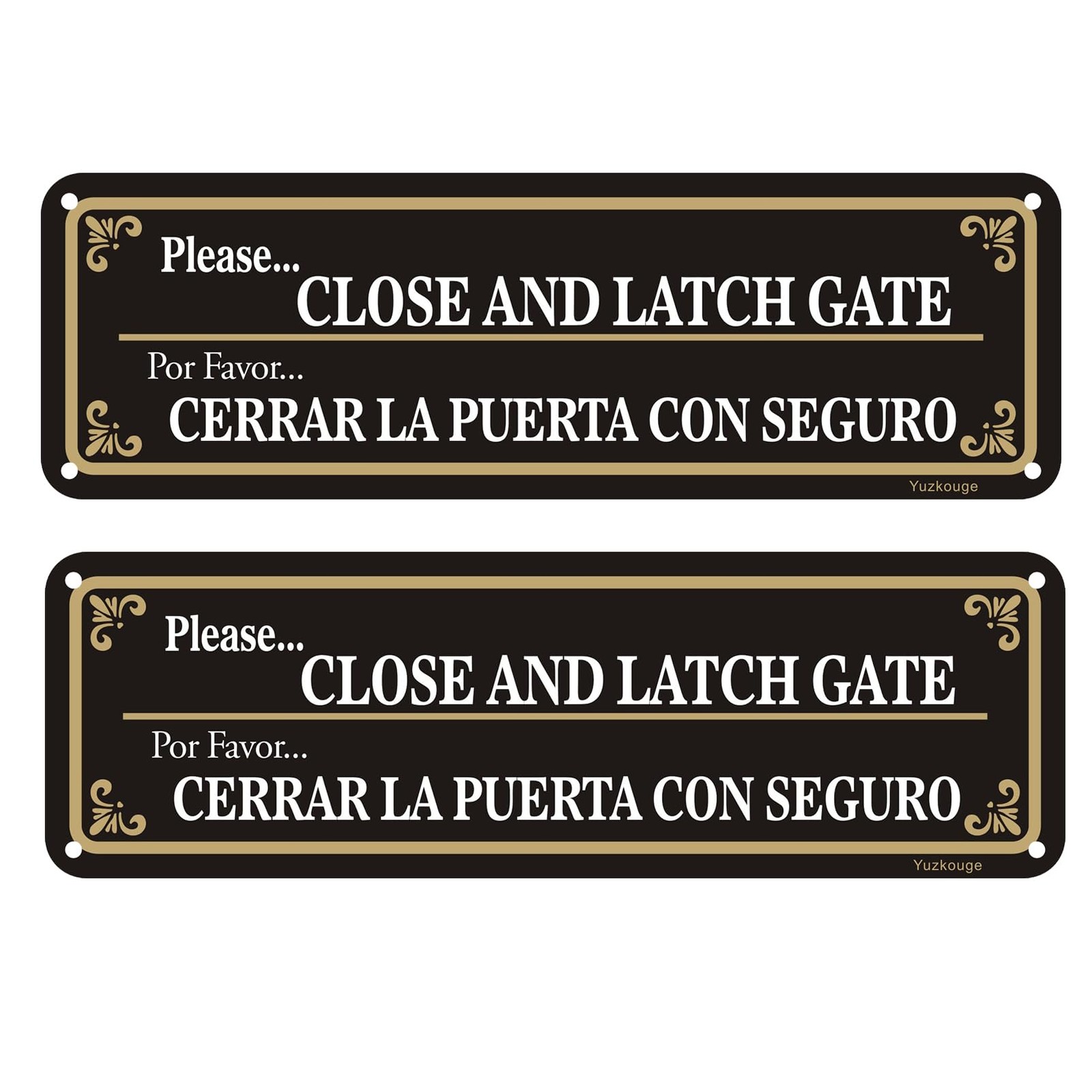 Please Close And Latch Gate Sign Bilingual English Spanish- 2 Pack, 10” x 3” …