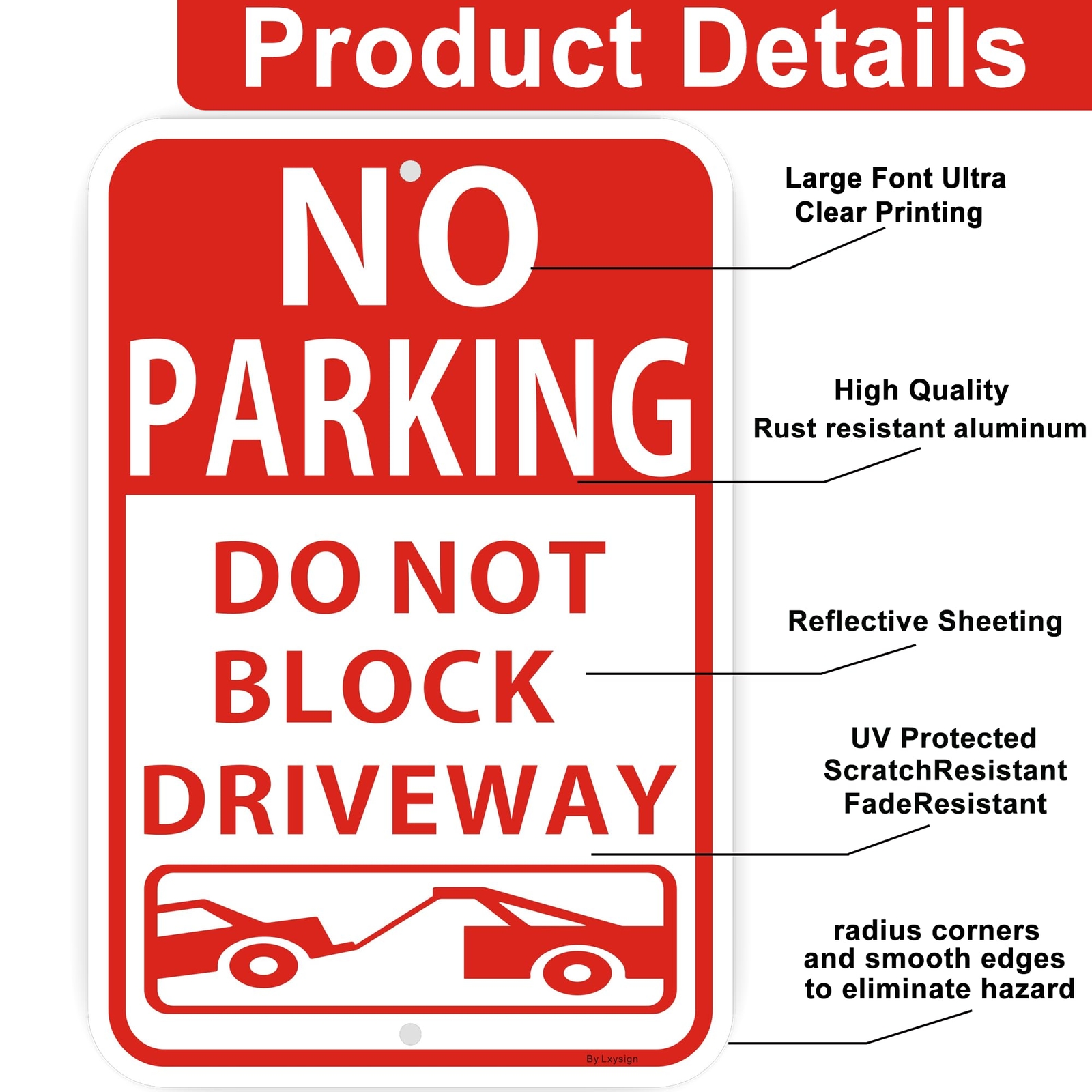 2-Pack Large Reflective No Parking Signs Aluminum 18 x 12 Inches Durable