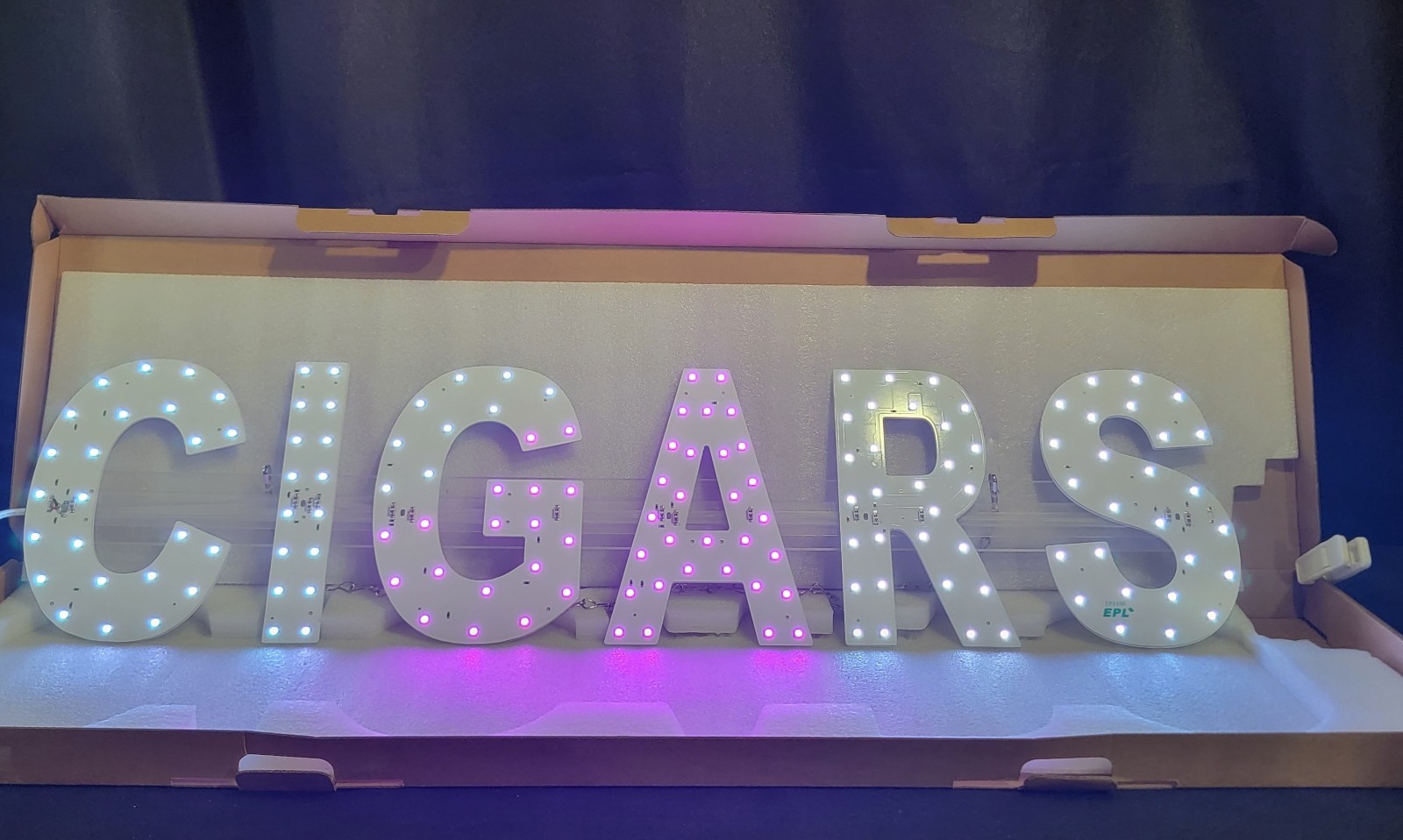 CIGARS Sign LED Light Spelled Out 32&Prime; x 8&Prime; Multi-color Settings Hang Chain Plug
