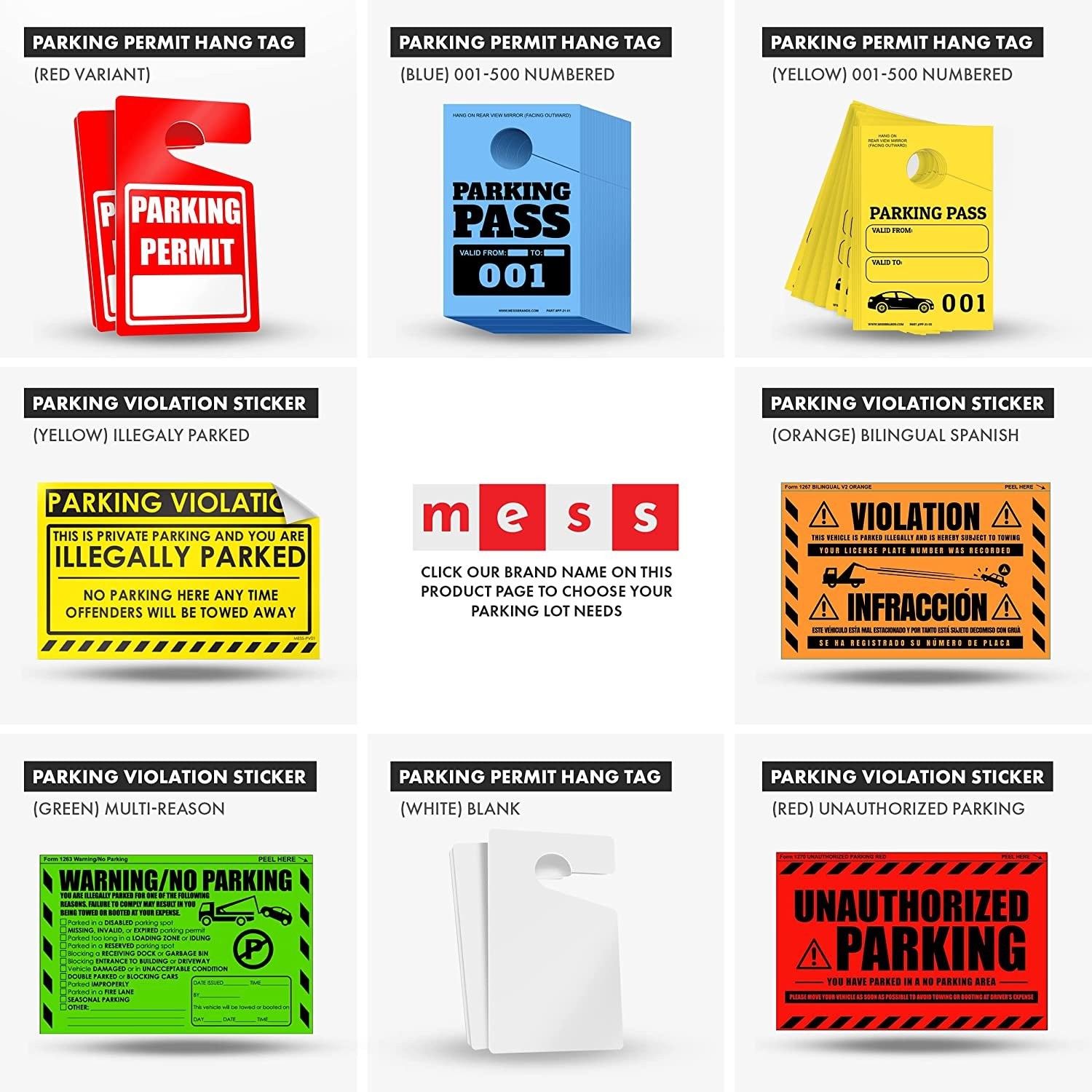 MESS Parking Violation Stickers for Vehicles – 100/Pack – Orange – 8×5 in