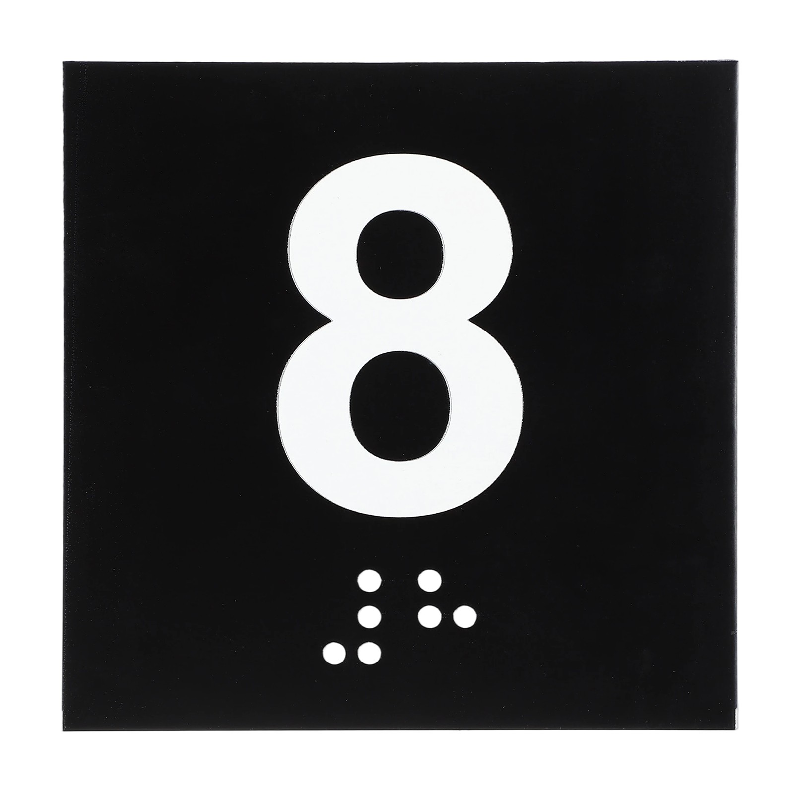 Exam Room Number Sign, 8&Prime; x 8&Prime; Number 8 Sign with Braille, White on Black