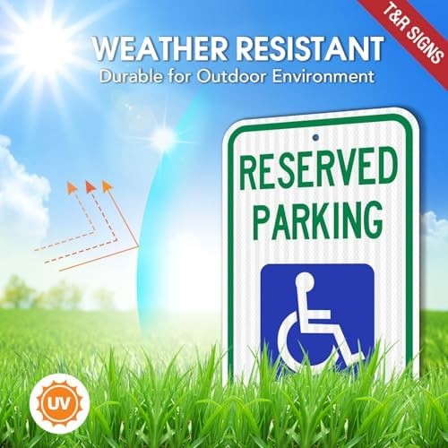 (2 Pack) Handicap Parking Sign, Reserved Parking Sign, Large 18&Prime; x 12&Prime; Engine…