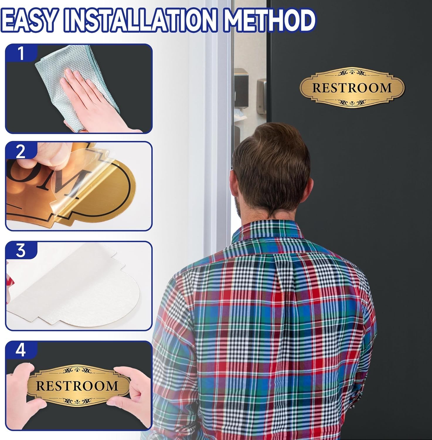 Waterproof Gold Restroom Sign – Unisex Design for Home & Business
