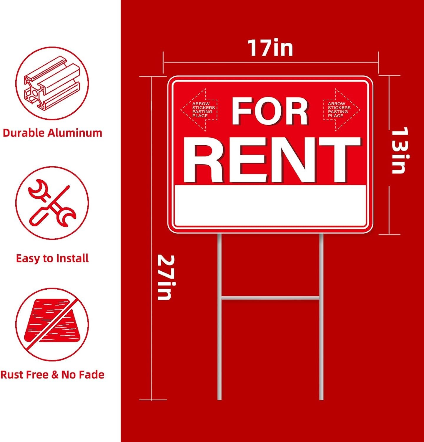 GXGGUS For Rent Signs with Stakes,1 PCS 17&Prime; x 13&Prime; Double-Sided Signs, H-Metal