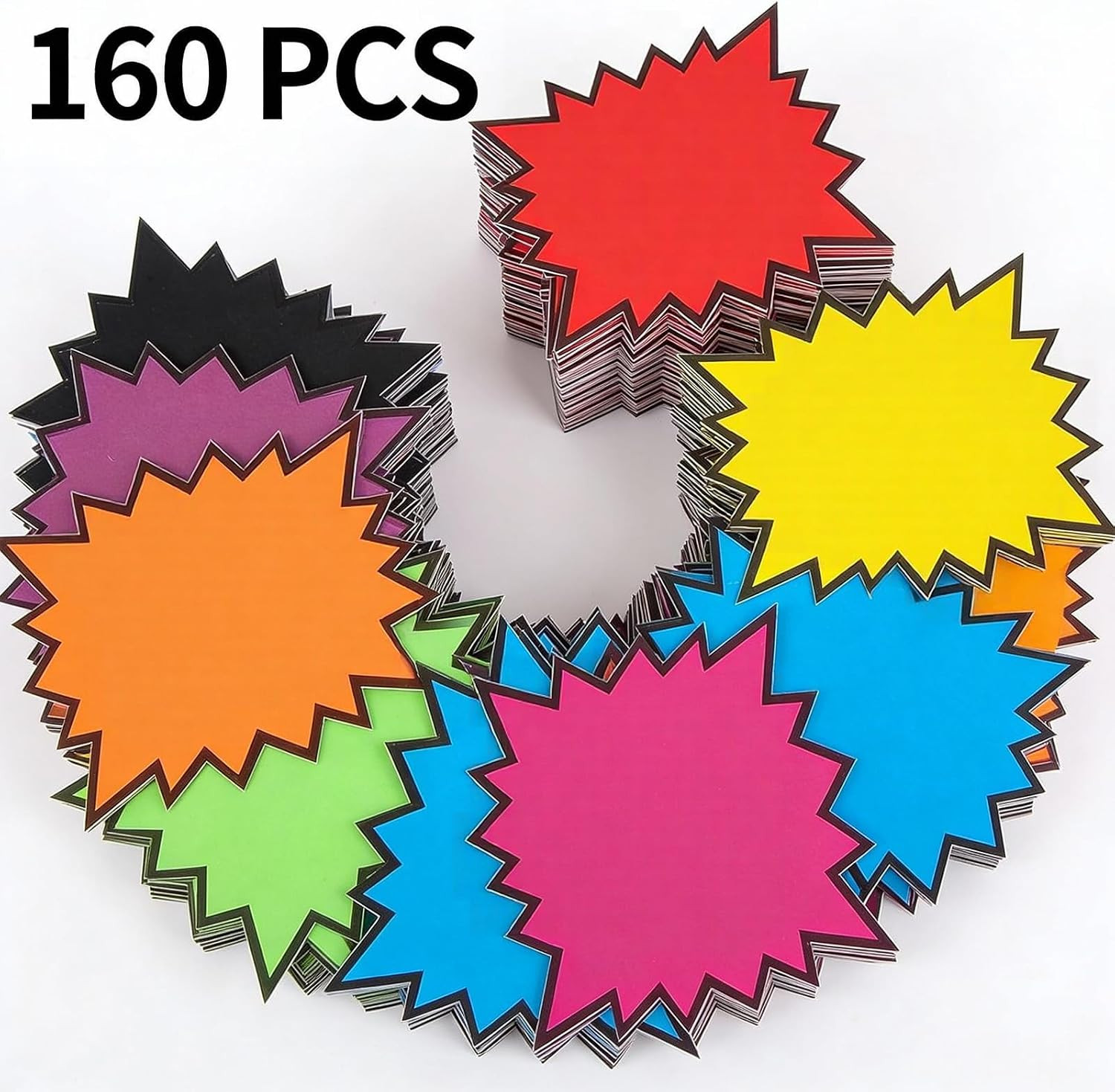 160 Pcs Neon Starburst Sale Signs – 5.5 X 7 Inch Fluorescent Burst Price Tags fo