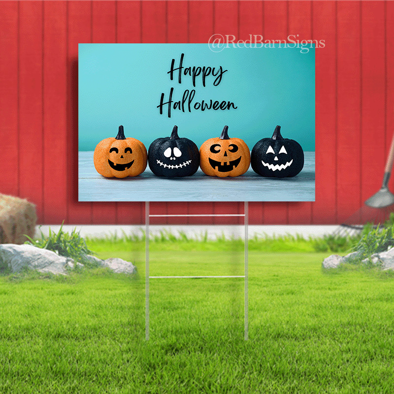 Happy Halloween black and orange pumpkins yard sign