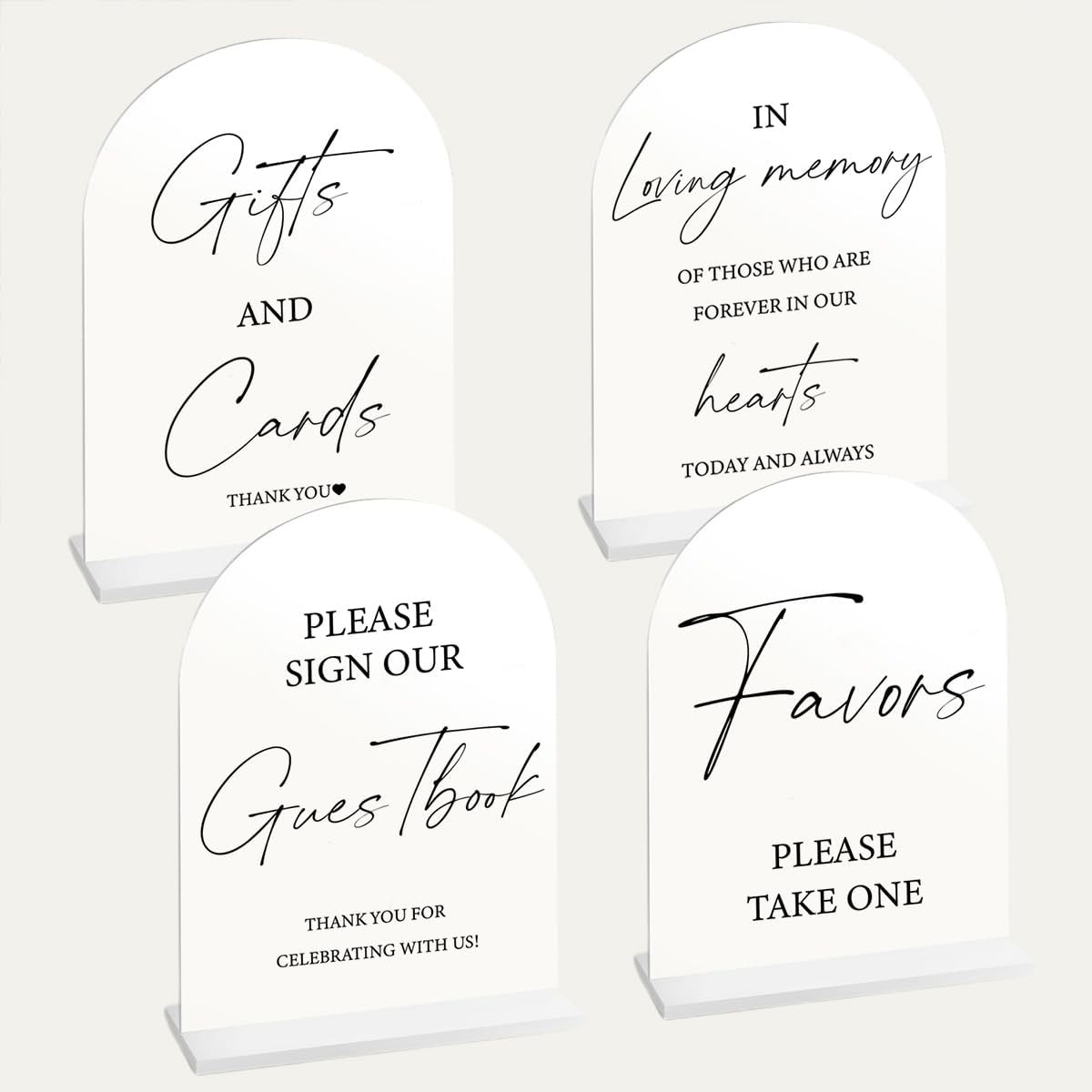 4 Pcs Arch Acrylic Wedding Signs with Stand Reception 5×7 Inch White Arched