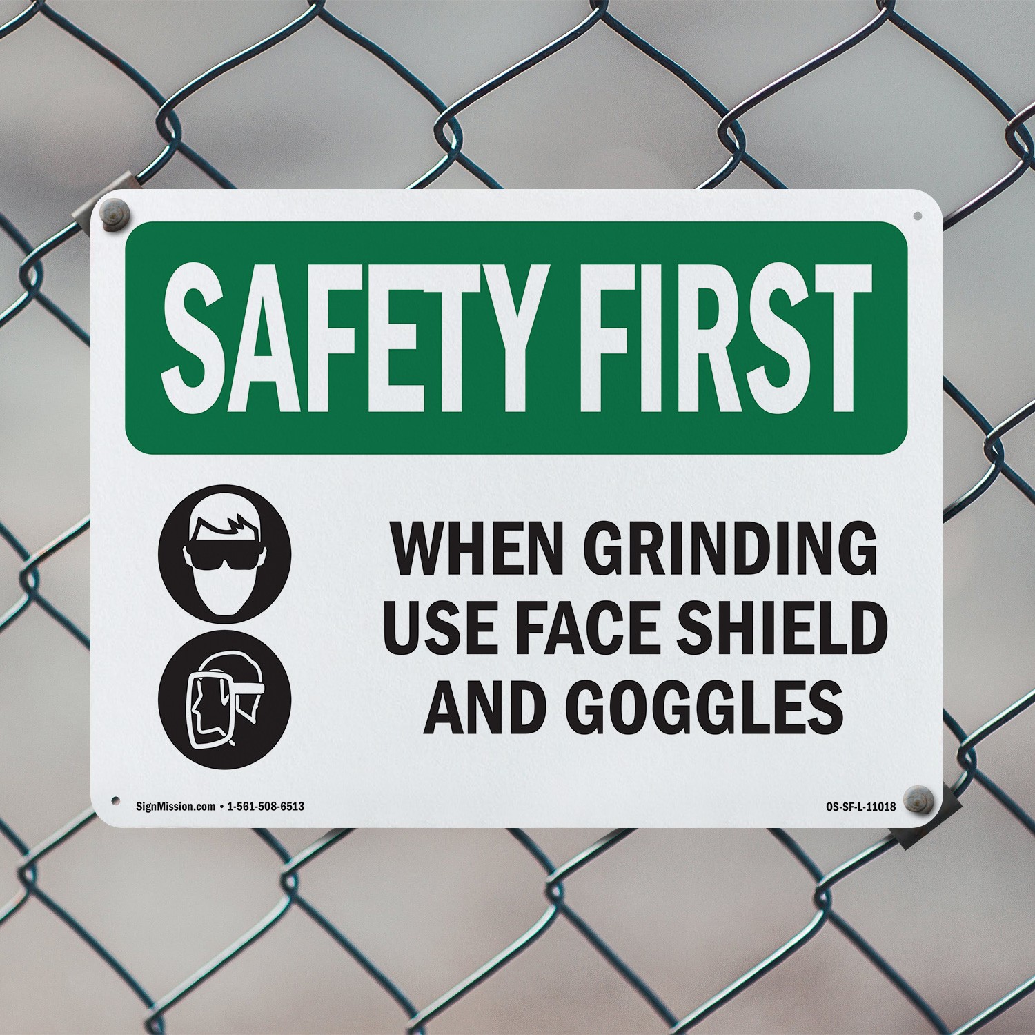 When Grinding Use Face Shield With Symbol OSHA SAFETY FIRST Sign – 5 or 10 Pack