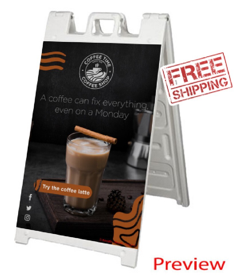 SideWalk Sign & 2 Plastic Sign Panels 24 »x36 » Custom Printed Your Text & Logos
