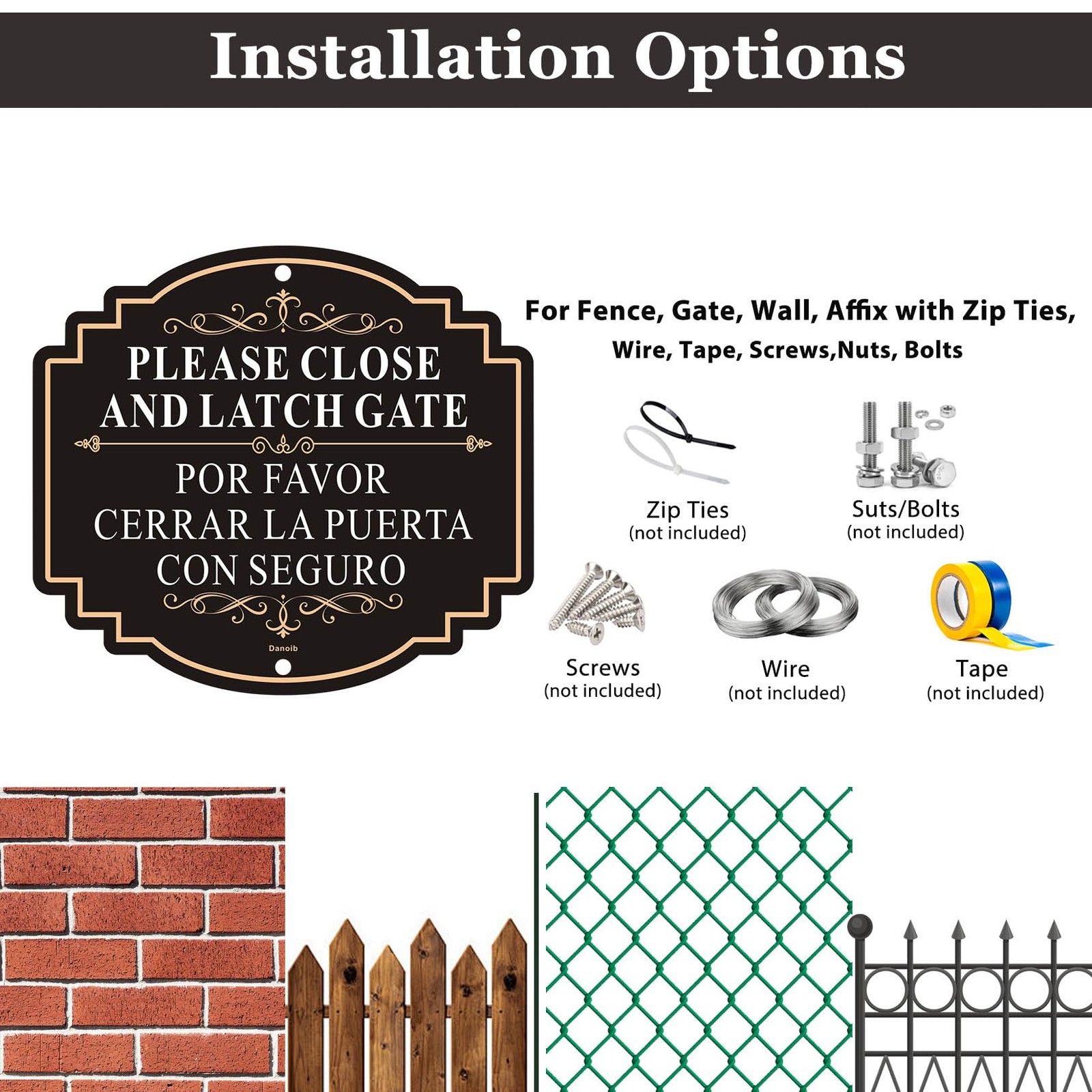 2 Pack Please Close and Latch Gate Sign Bilingual English Spanish Aluminum