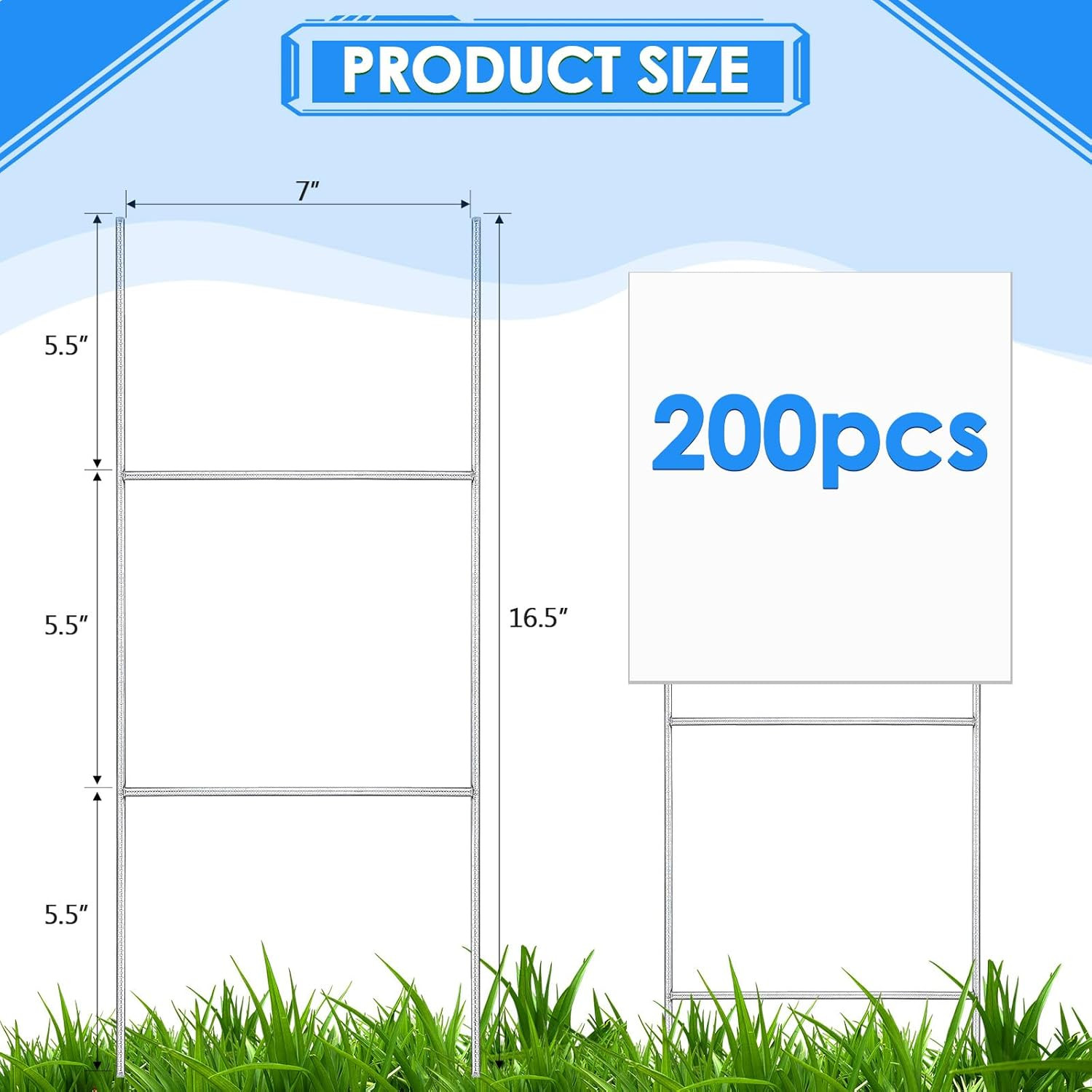 200 Pcs H Stakes for Yard Signs 16.5 » X 7 » Heavy Duty Metal H Frame Wire Stake