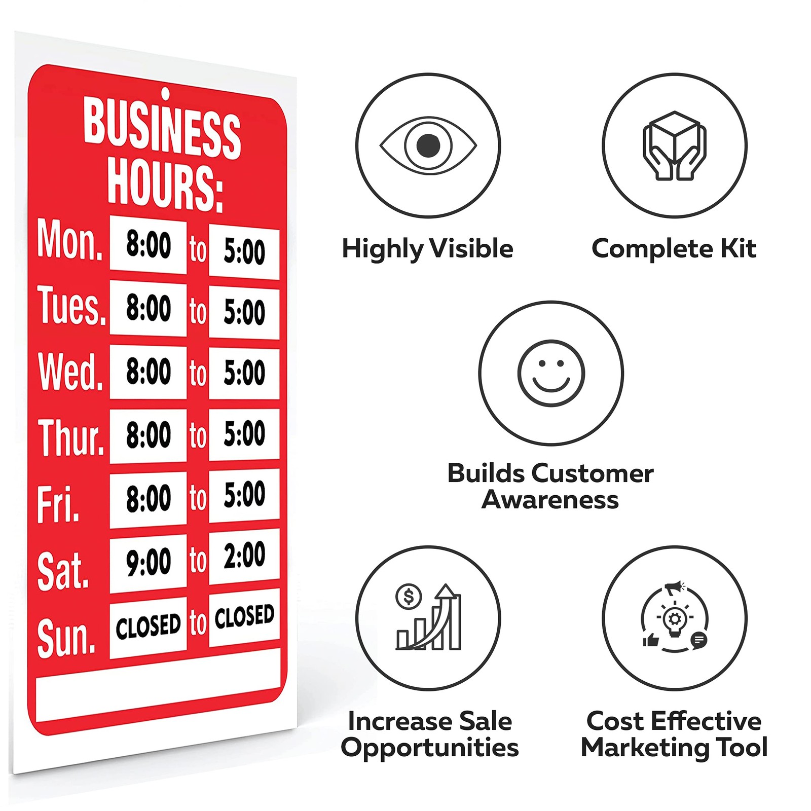 ASSURED SIGNS Business Hours Sign for 11.7 Inch by 7.7 Inch, Red and White