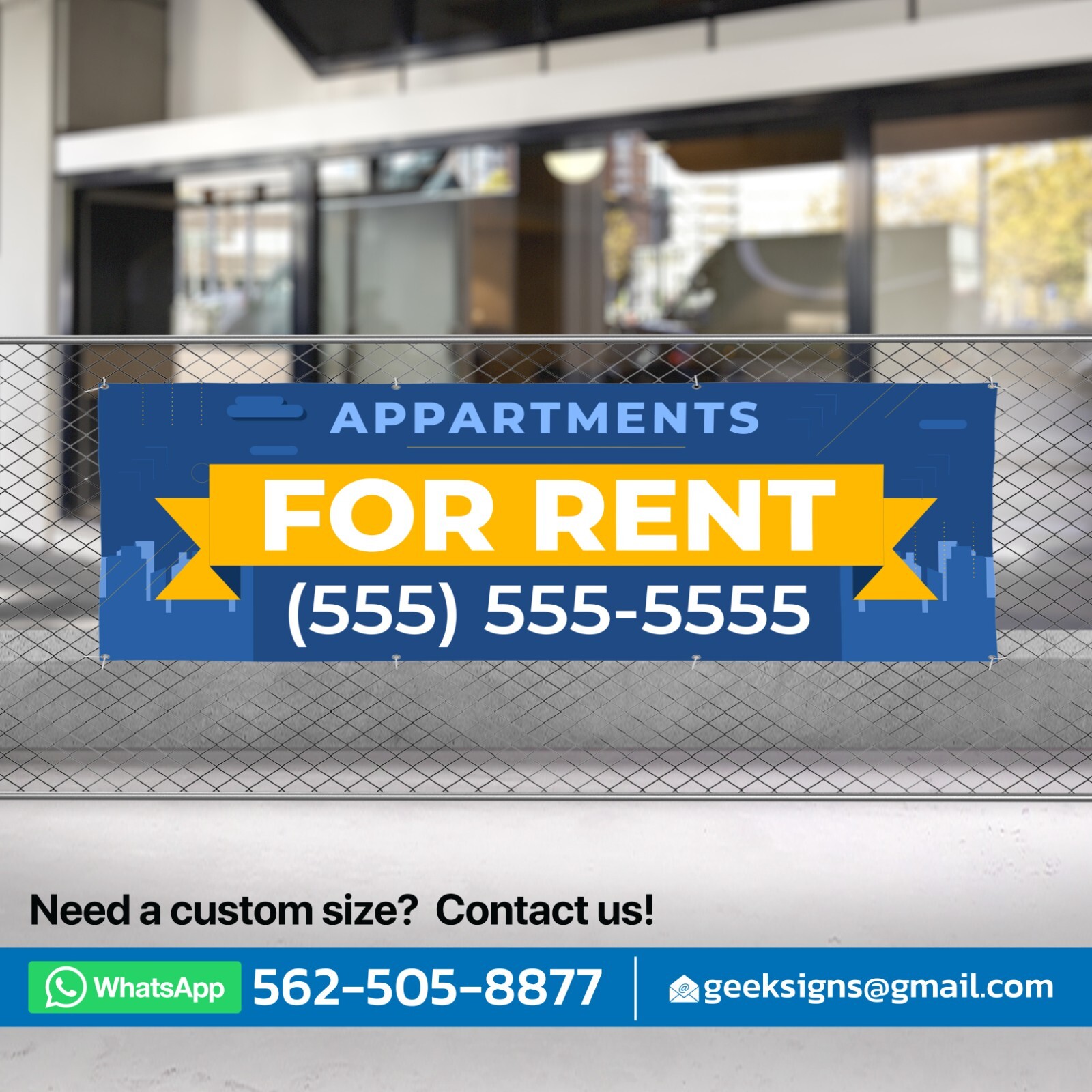 APARTMENTS FOR RENT Vinyl Banner | Retail Storefront Advertising | Custom Sizes