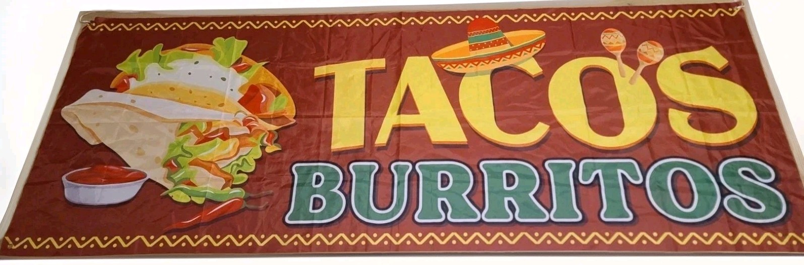 Tacos Burritos Large Commercial Hanging Canvas Banner Sign 36 Inches X 95 Inches