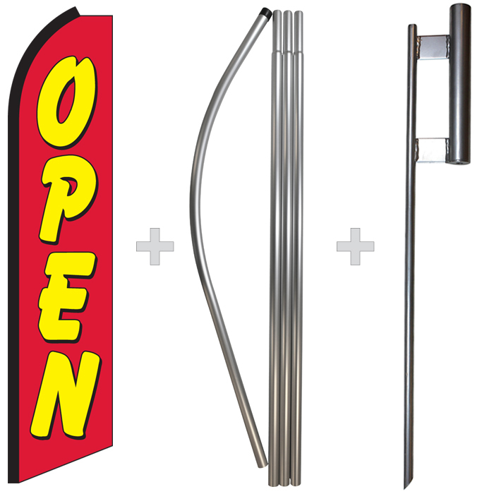 Open Red Yellow 15&prime; Tall Swooper Flag & Pole Kit Feather Super Bow Banner