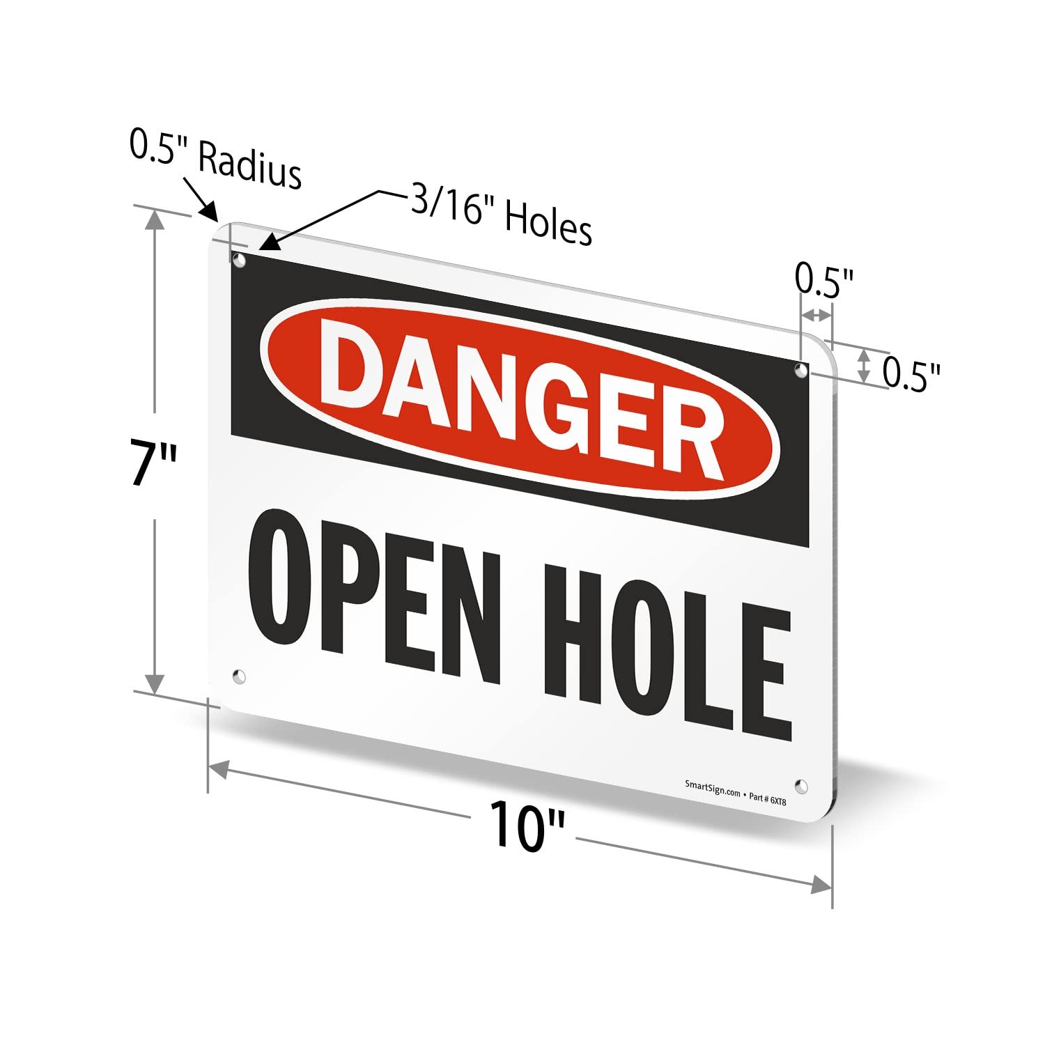 Danger Open Hole Sign 7×10 Inch Aluminum Safety Warning Placard Industrial