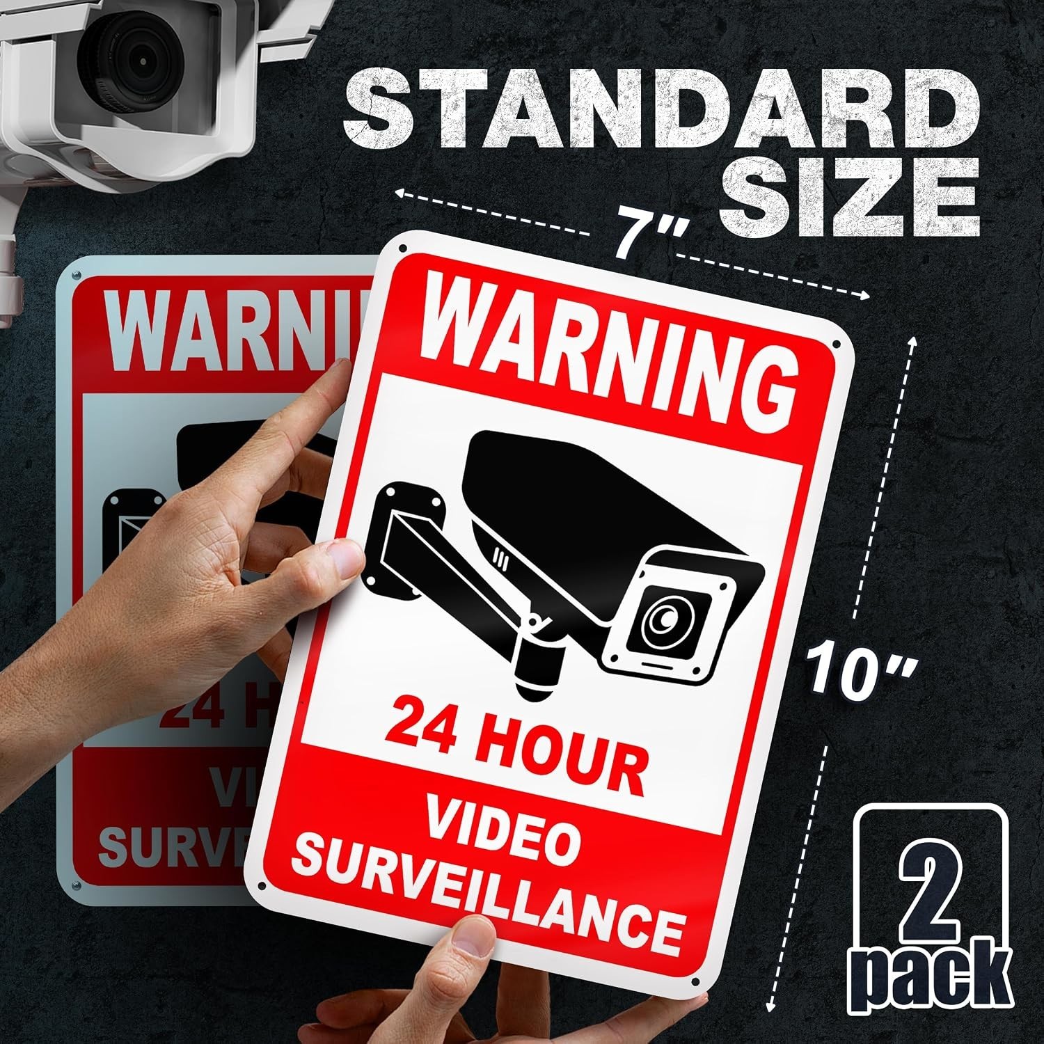 2 PC Video Surveillance Sign – 10×7 Aluminum Smile Your on Camera Signs – 24