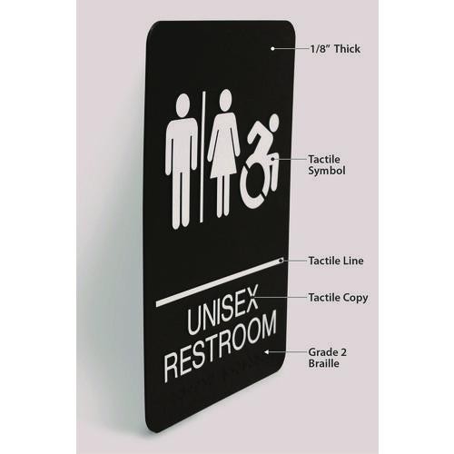 Headline Sign ADA Sign, Unisex Restroom, 6 x 9, Black Face, White Graphics