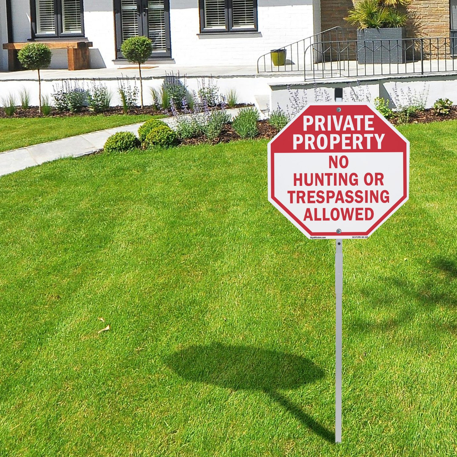 Private Property No Hunting or Tr Octagon Sign With Stake Weather Resistant