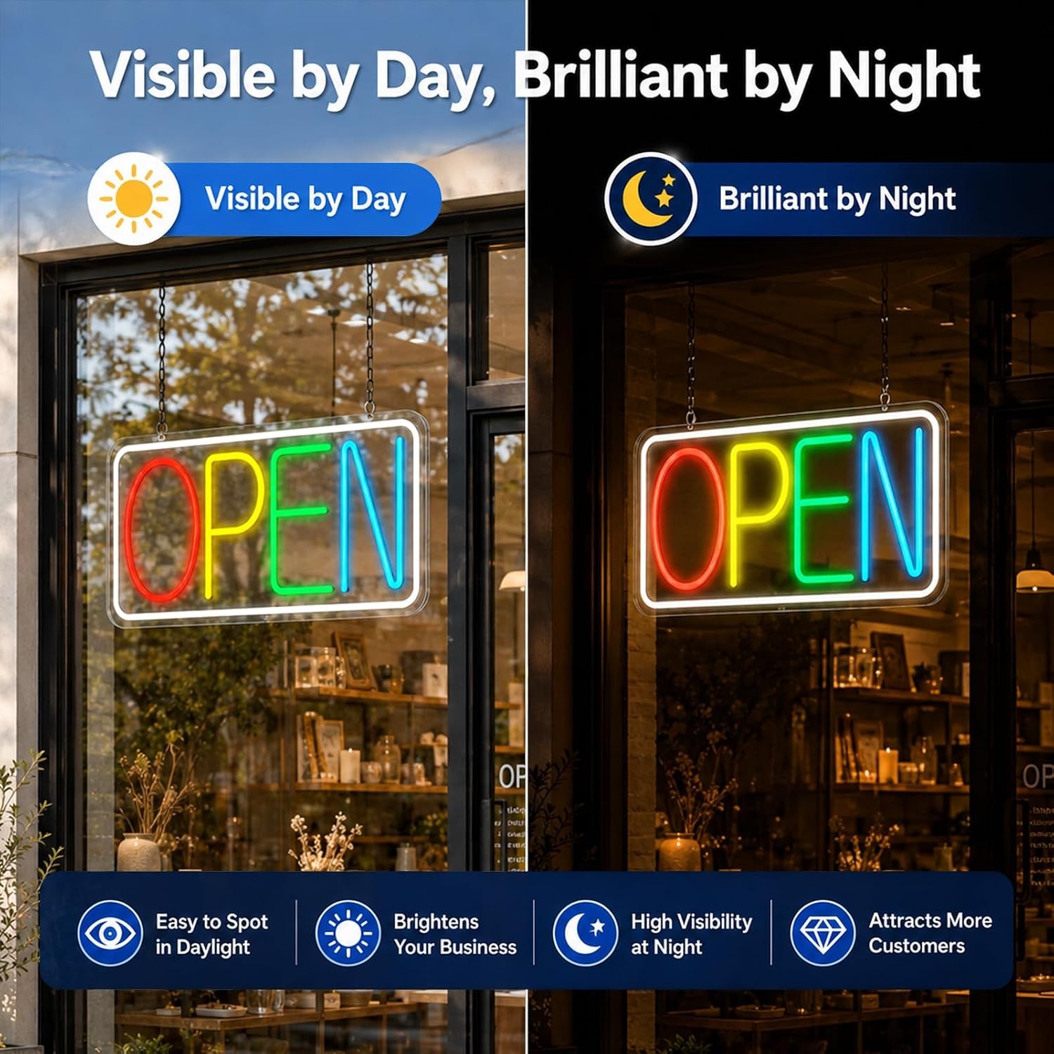 Open Sign Neon Light 17&Prime; X 9.3&Prime; LED Open Sign for Business Window Multicolor