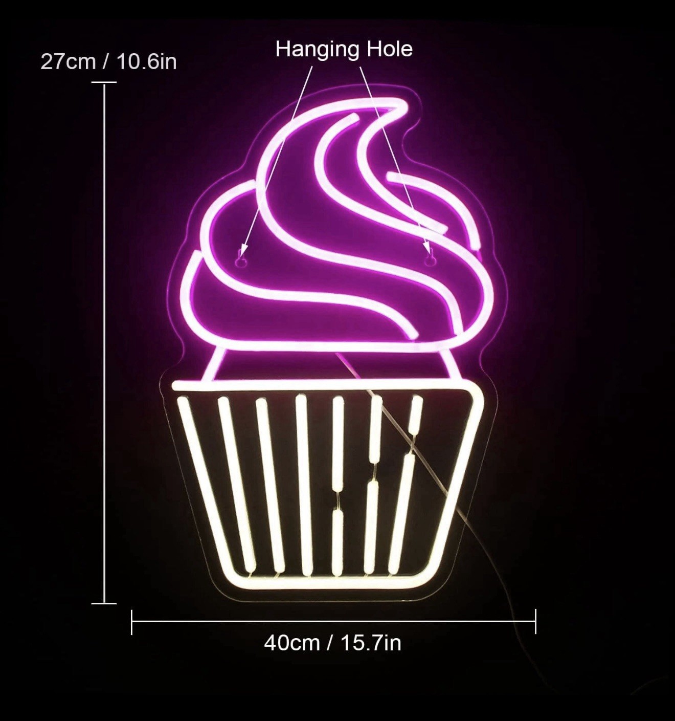 Neon Sign LED Cupcake Wall Decor Pink Warm White Bakery Party Lights