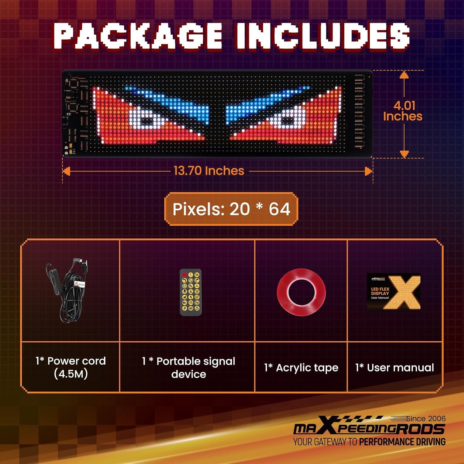 Flexible LED Display for Cars – 14&Prime;x4&Prime; Waterproof RGB Sign with Remote Control