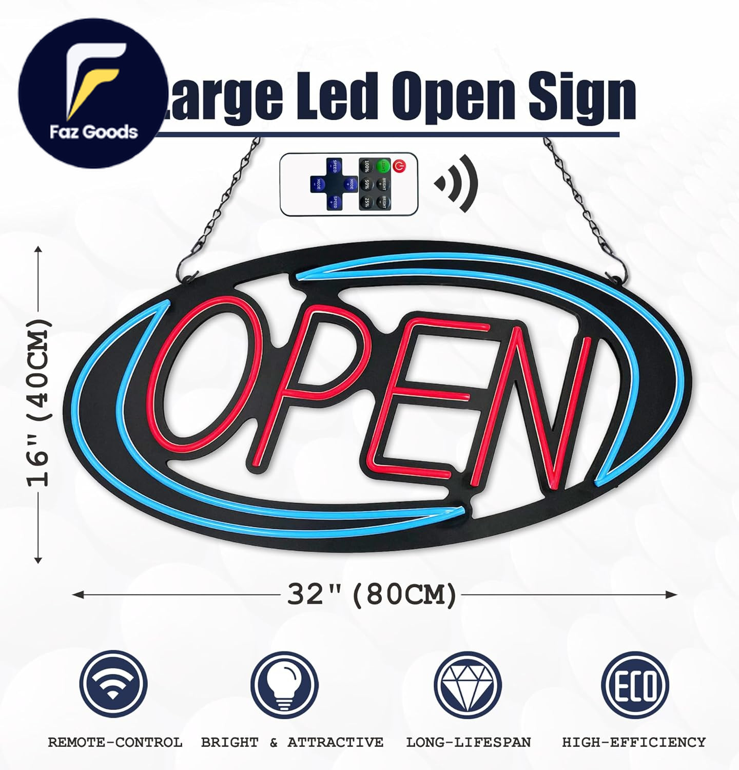 Open Signs for Business 32X16 Inch Large Bright Open Sign Neon Led Lighted Remot