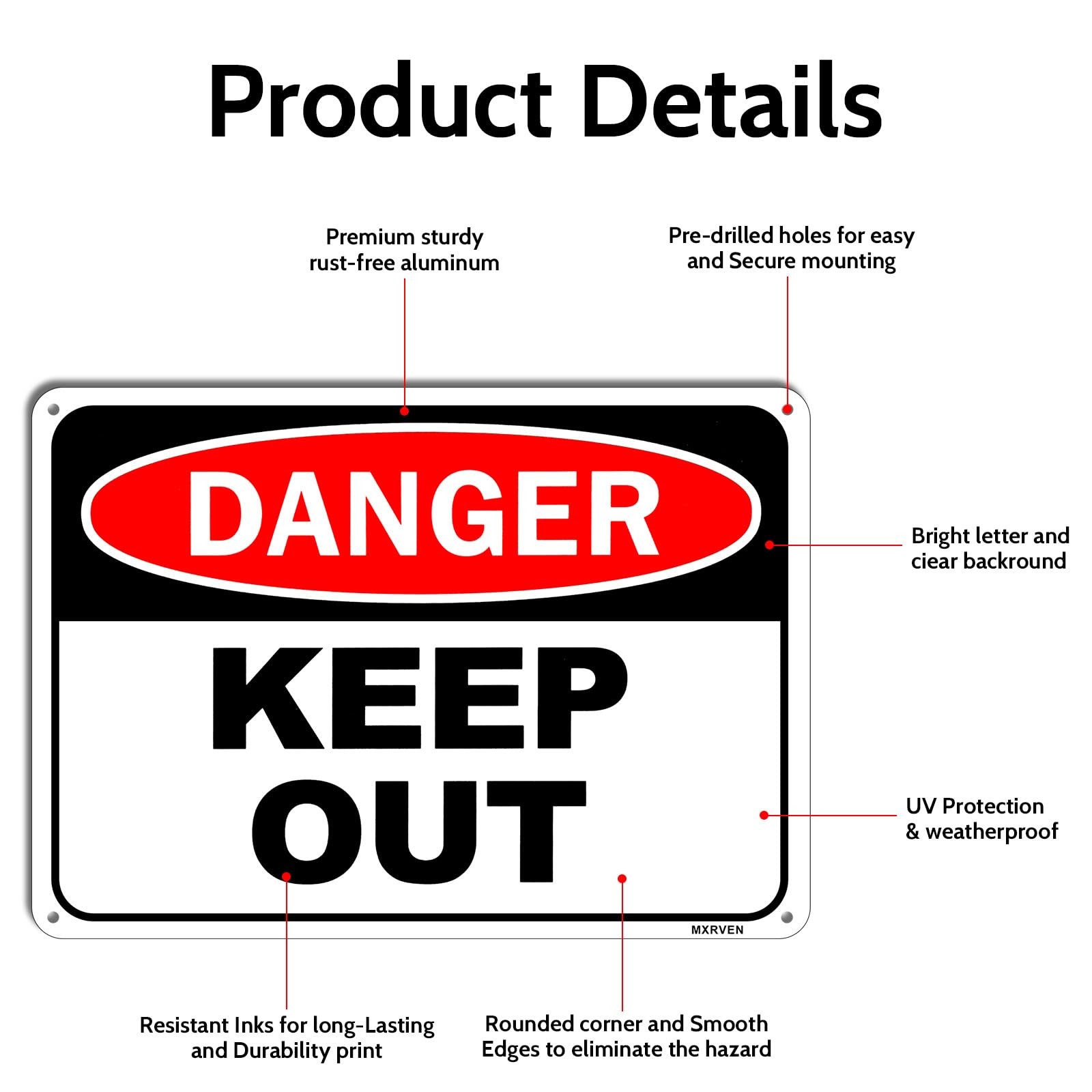 2 Pack Danger Keep Out Reflective Aluminum Waterproof Metal Signs Panels 10×7&Prime;