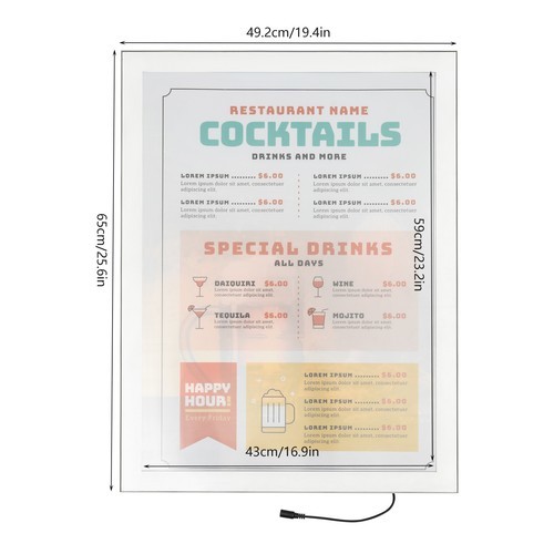 A2 LED Movie Poster Frame Lightbox Menu Board Frame Advertising Display Frame