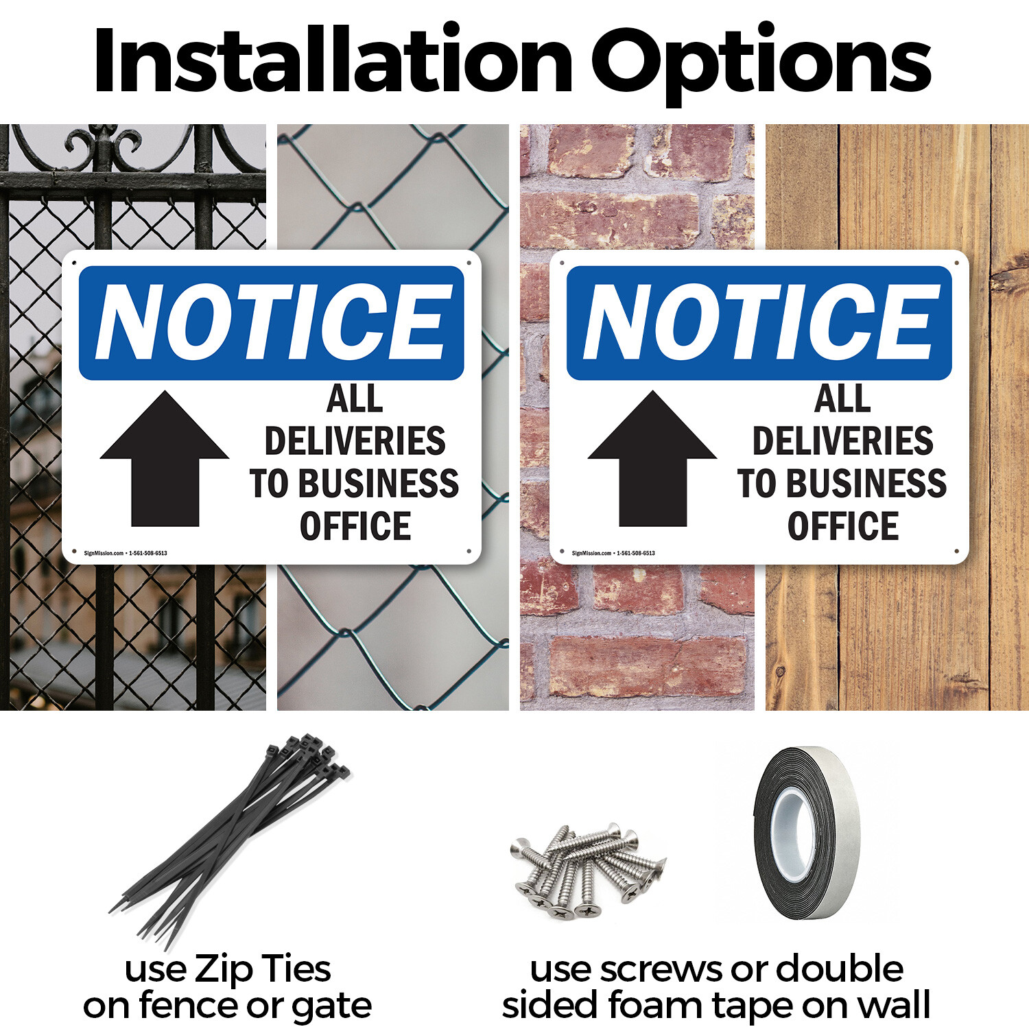 (2 Pack) All Deliveries To Business Office OSHA Notice Sign Decal Metal Plastic