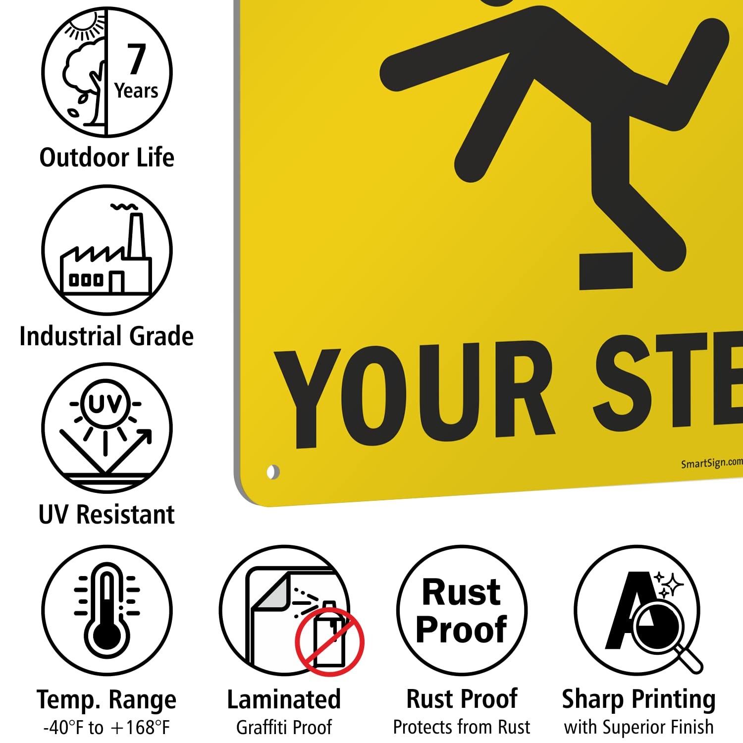 S-4431-AL-14 Caution Watch Your Step Sign 10×14 Inch Aluminum Black On Yellow