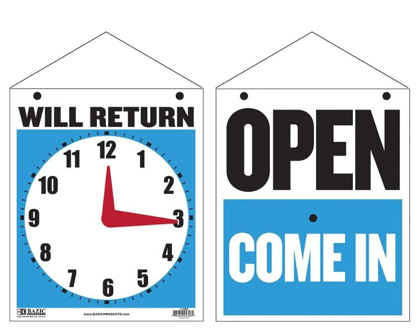 2 Pack BAZIC Open Come In – Will Return Clock Sign, Double Sided Plastic 7.5&Prime;X9&Prime;
