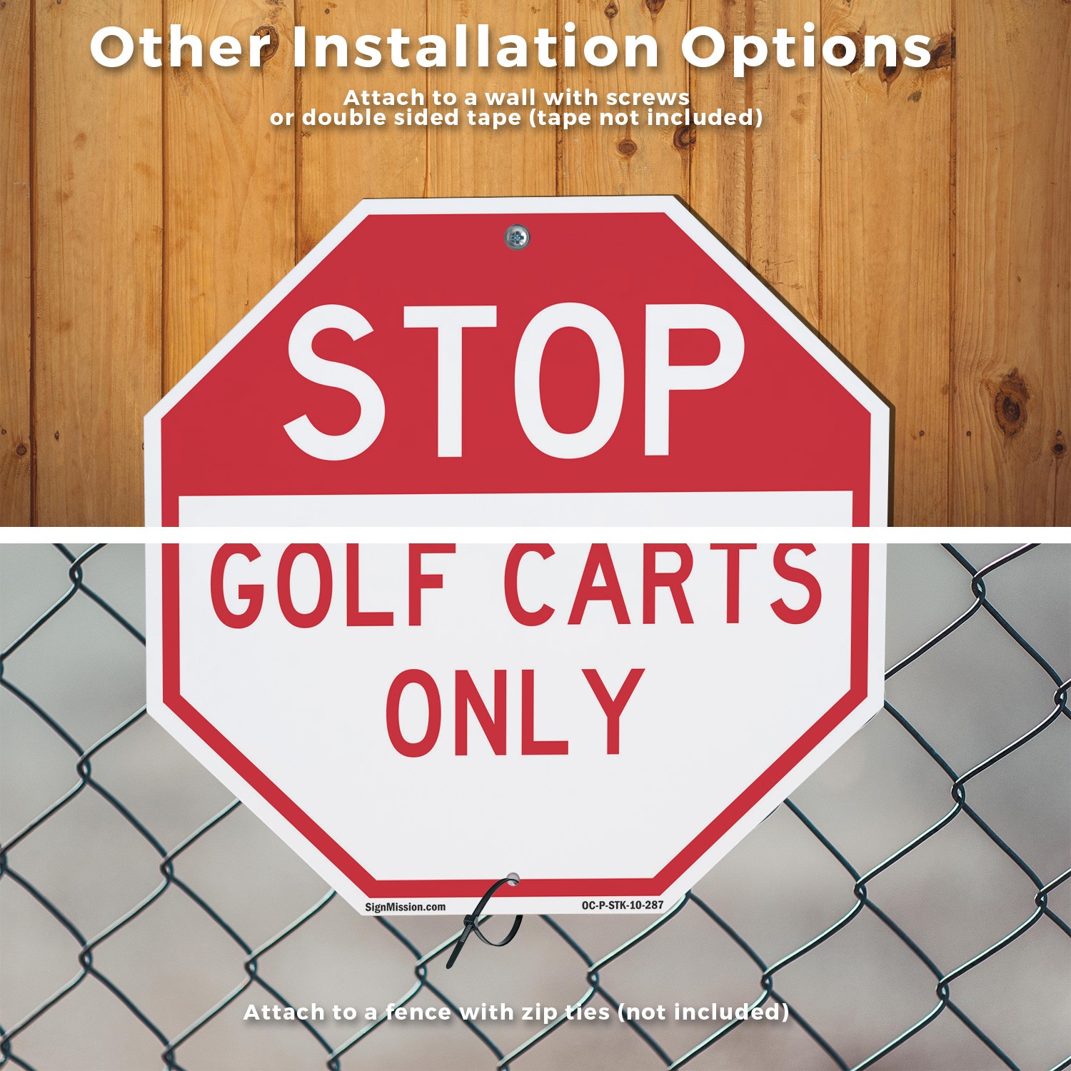 Stop Golf Carts Only Octagon Sign With Stake Weather Resistant UV Protected